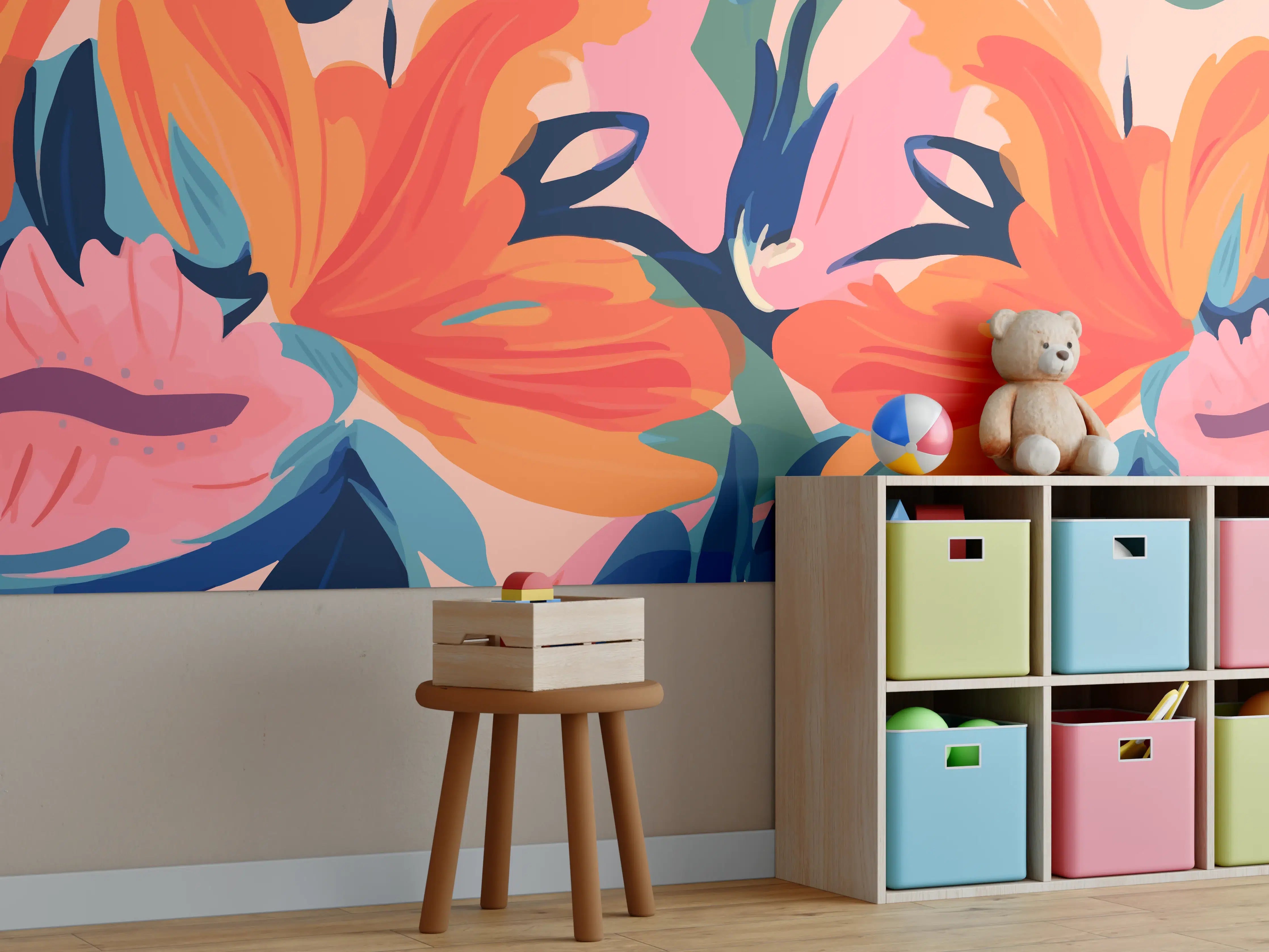 Kinderzimmer Wandgestaltung - Tropisches Dämmerungs-Blumenmuster