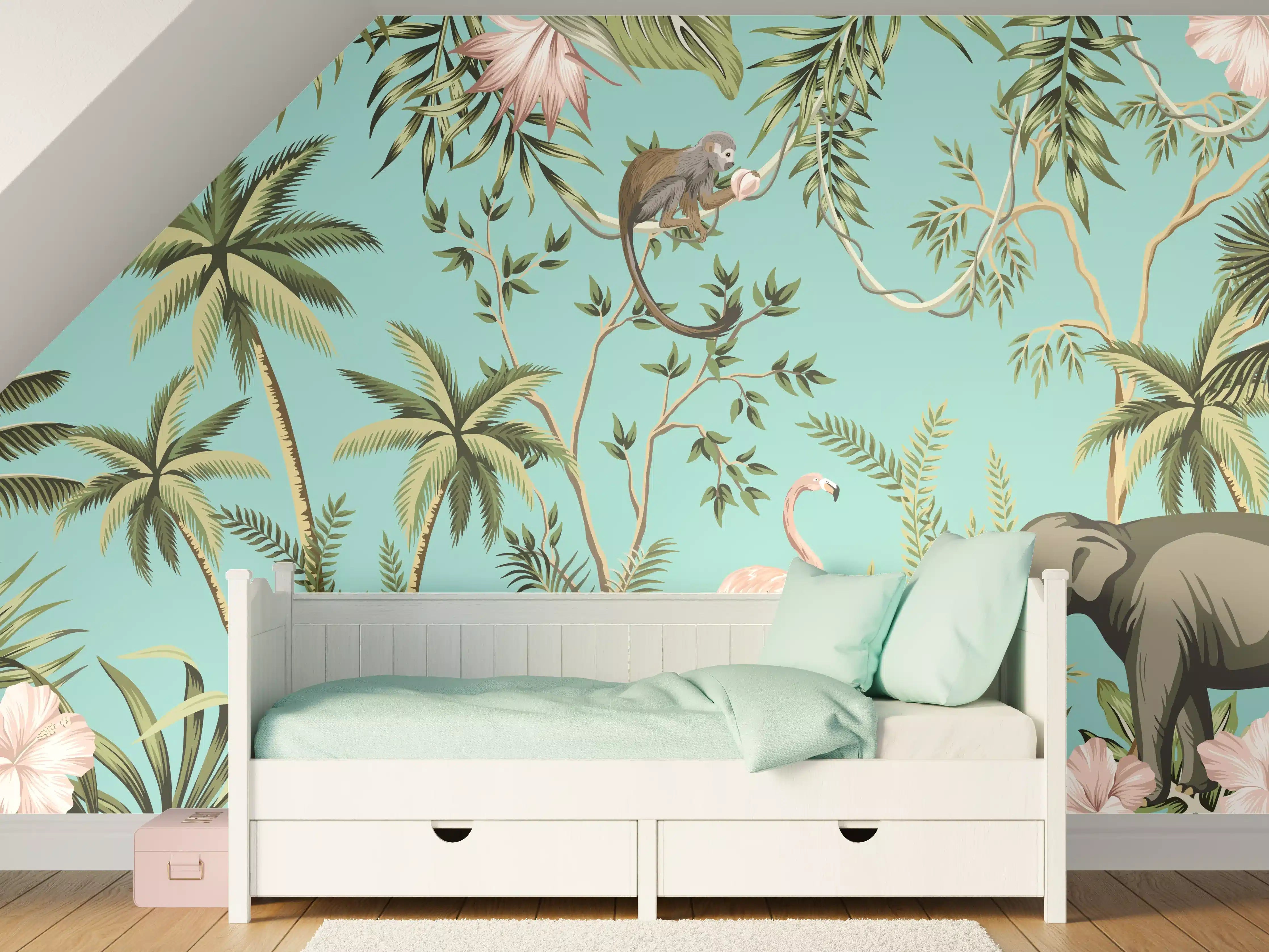 Kinderzimmer Wandgestaltung - Tropisches Flair Stoffdesign