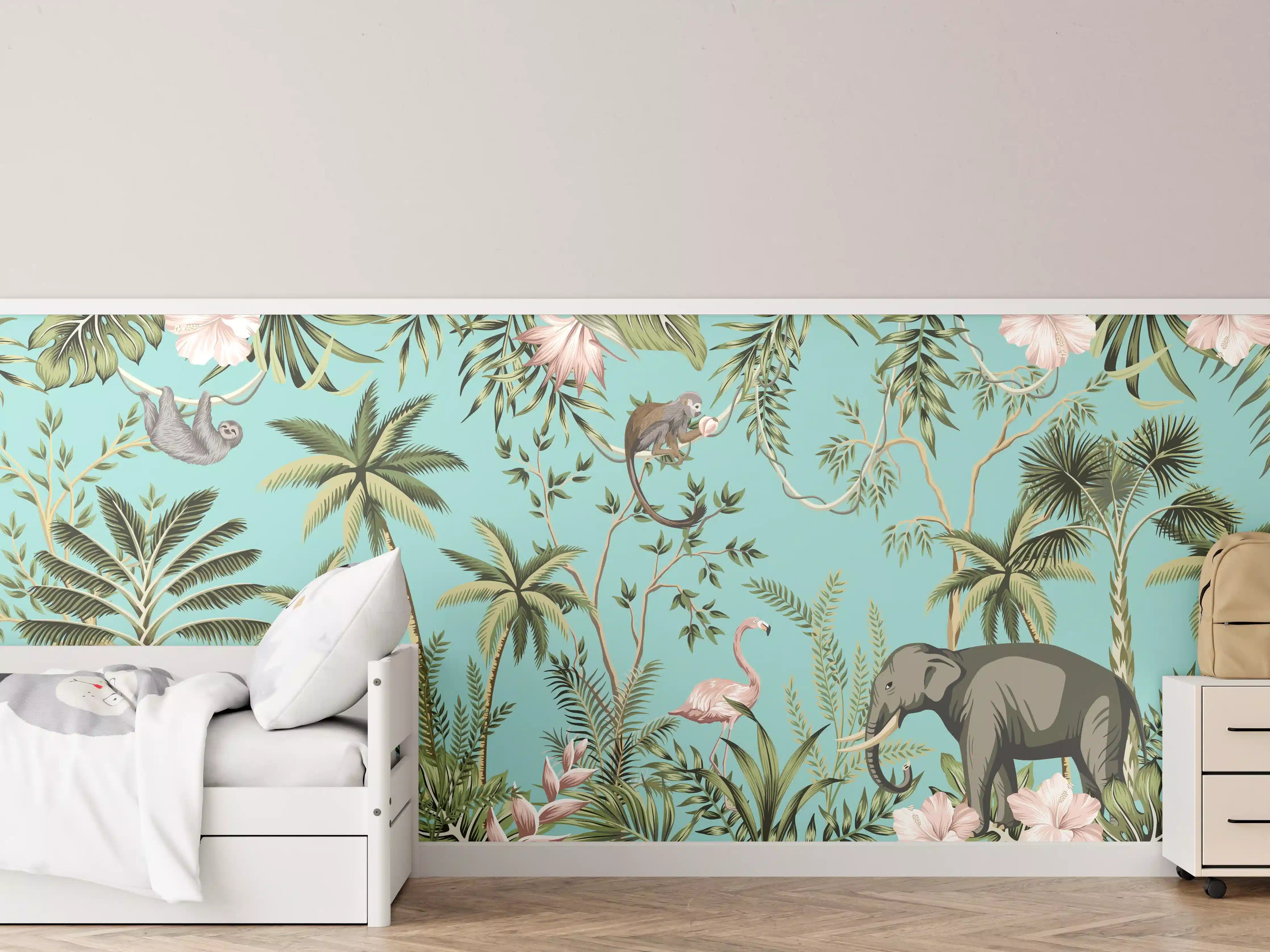 Kinderzimmer Wandgestaltung - Tropisches Flair Stoffdesign