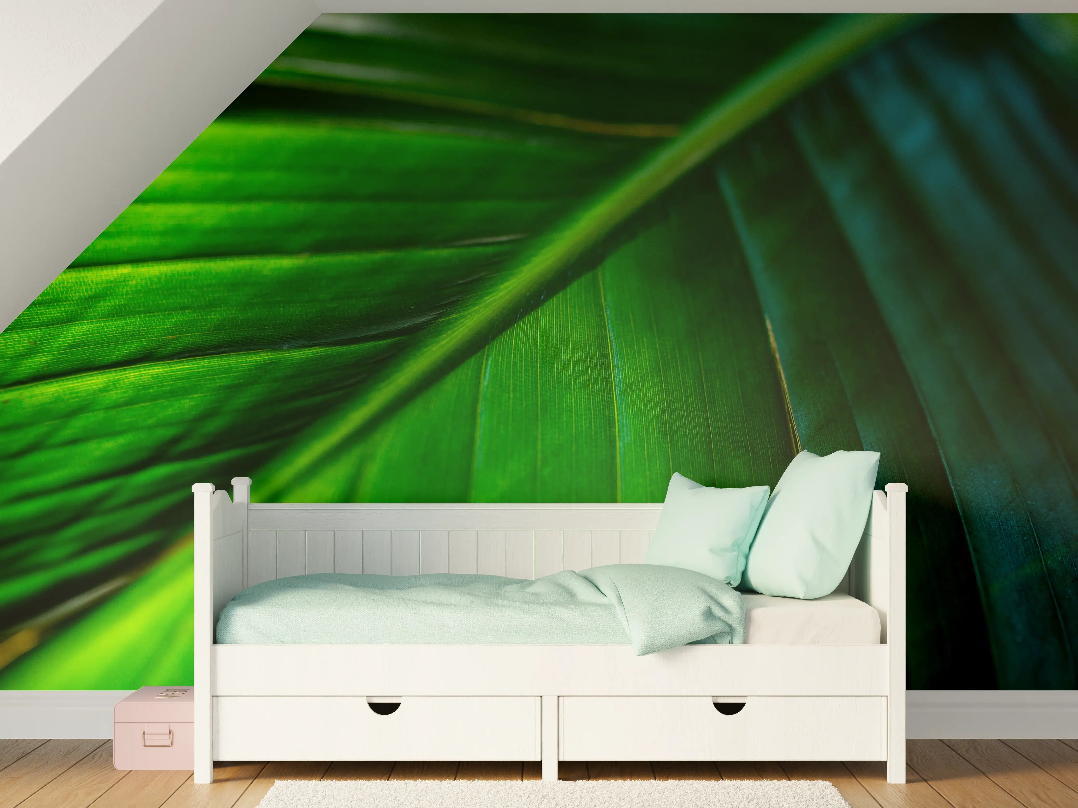 Kinderzimmer Wandgestaltung - Tropisches Grün Pflanzenblatt