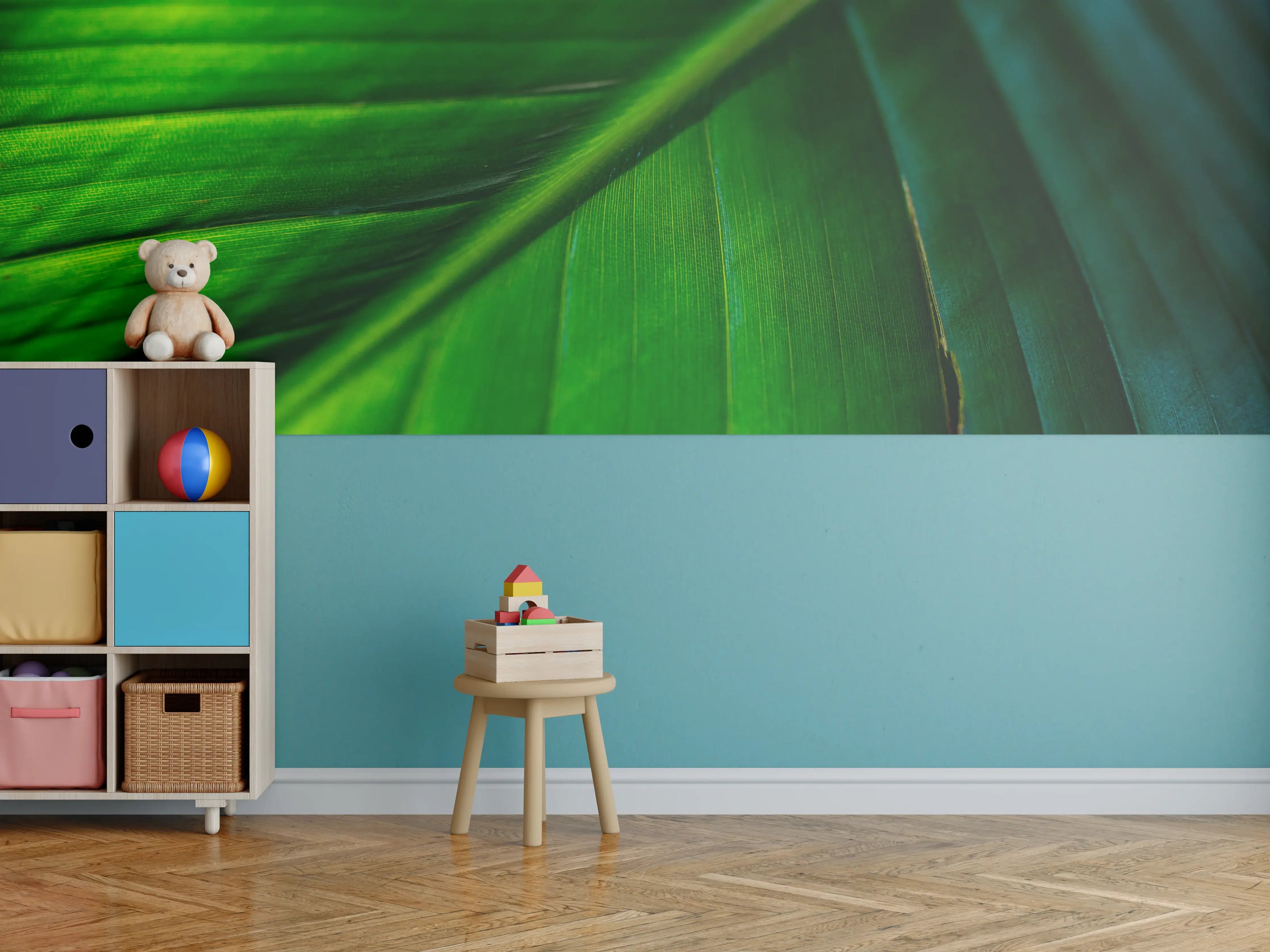 Kinderzimmer Wandgestaltung - Tropisches Grün Pflanzenblatt