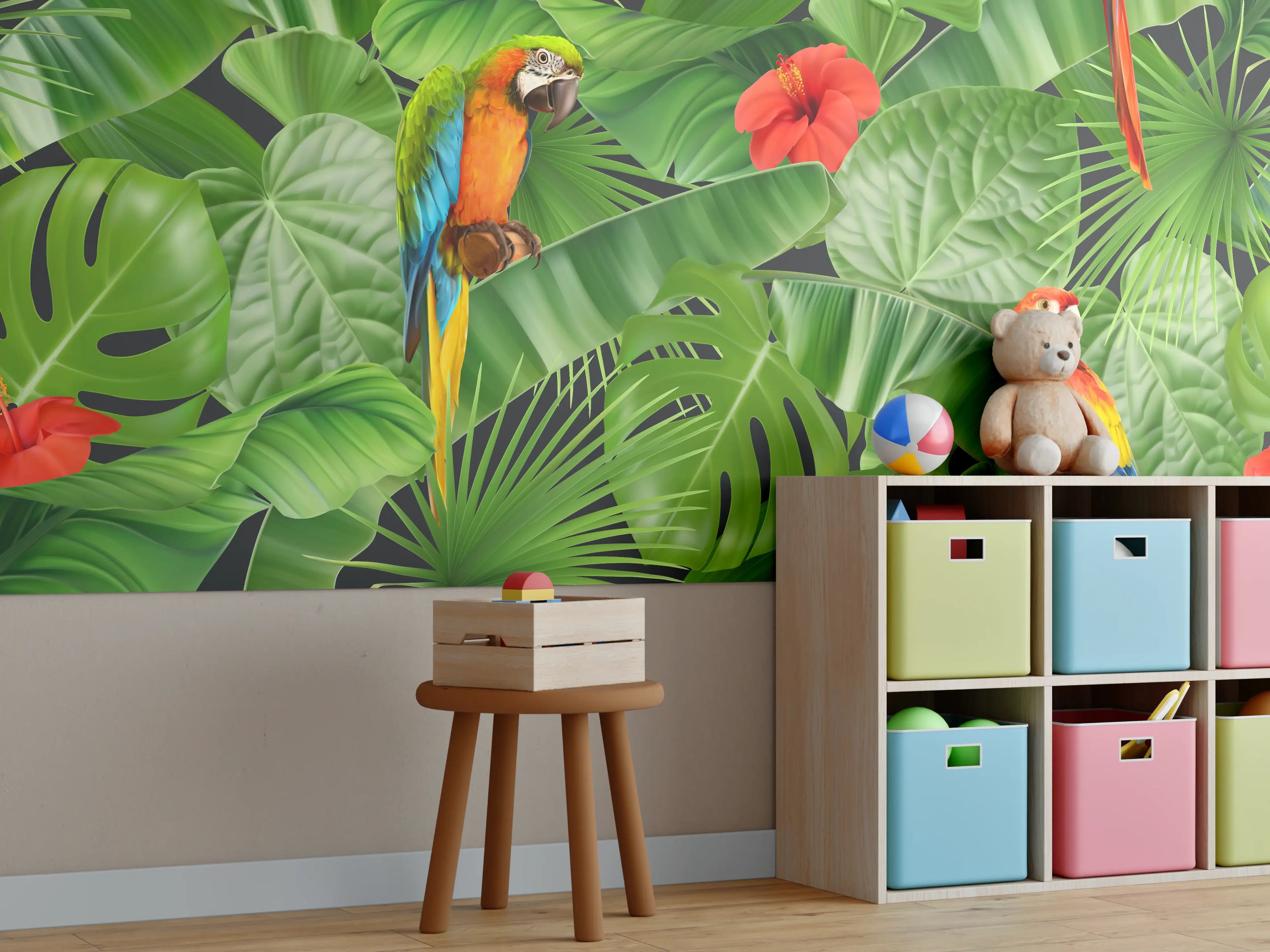 Kinderzimmer Wandgestaltung - Tropisches Papagei-Motiv
