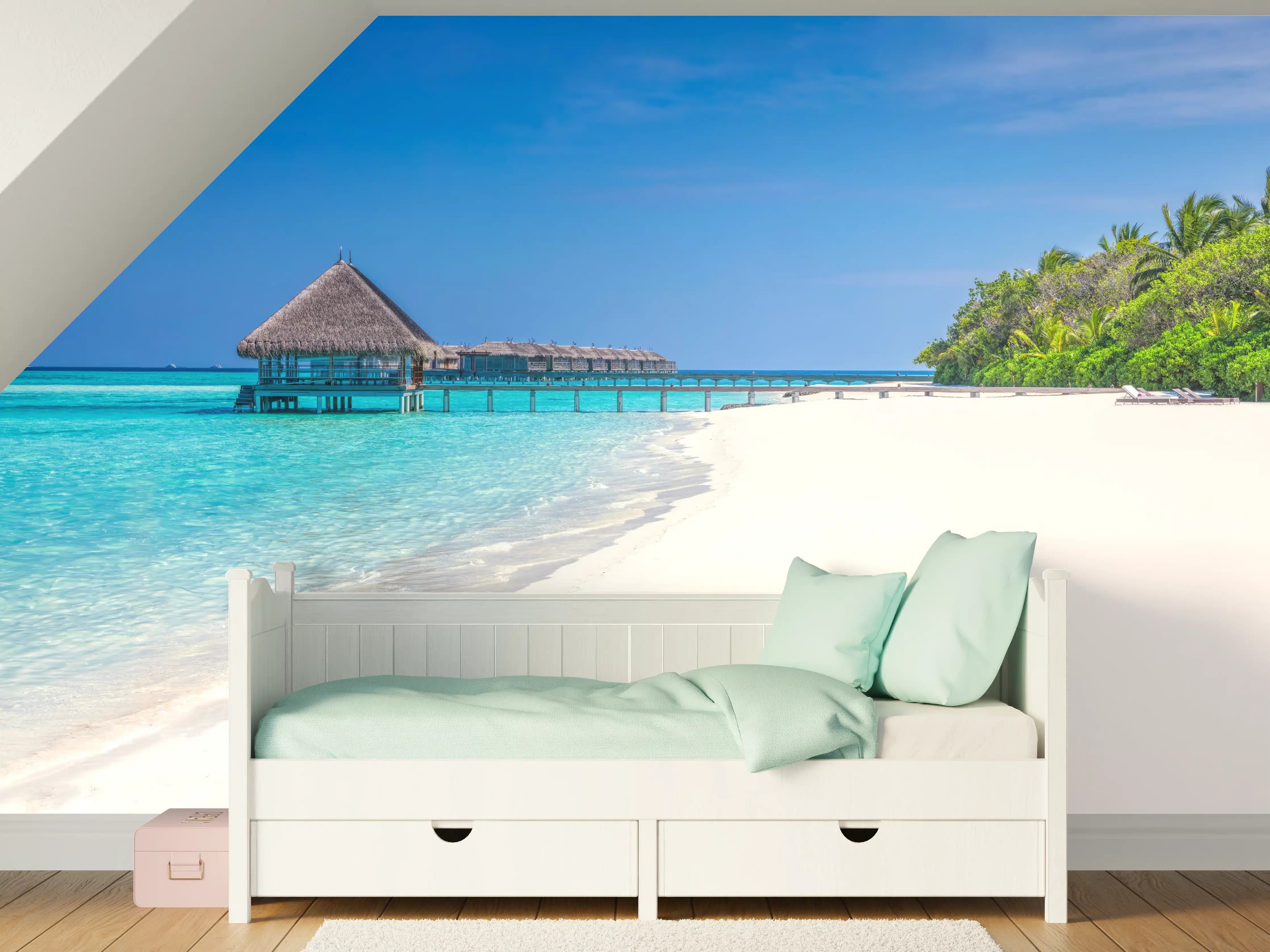 Kinderzimmer Wandgestaltung - Tropisches Paradies am weißen Sandstrand