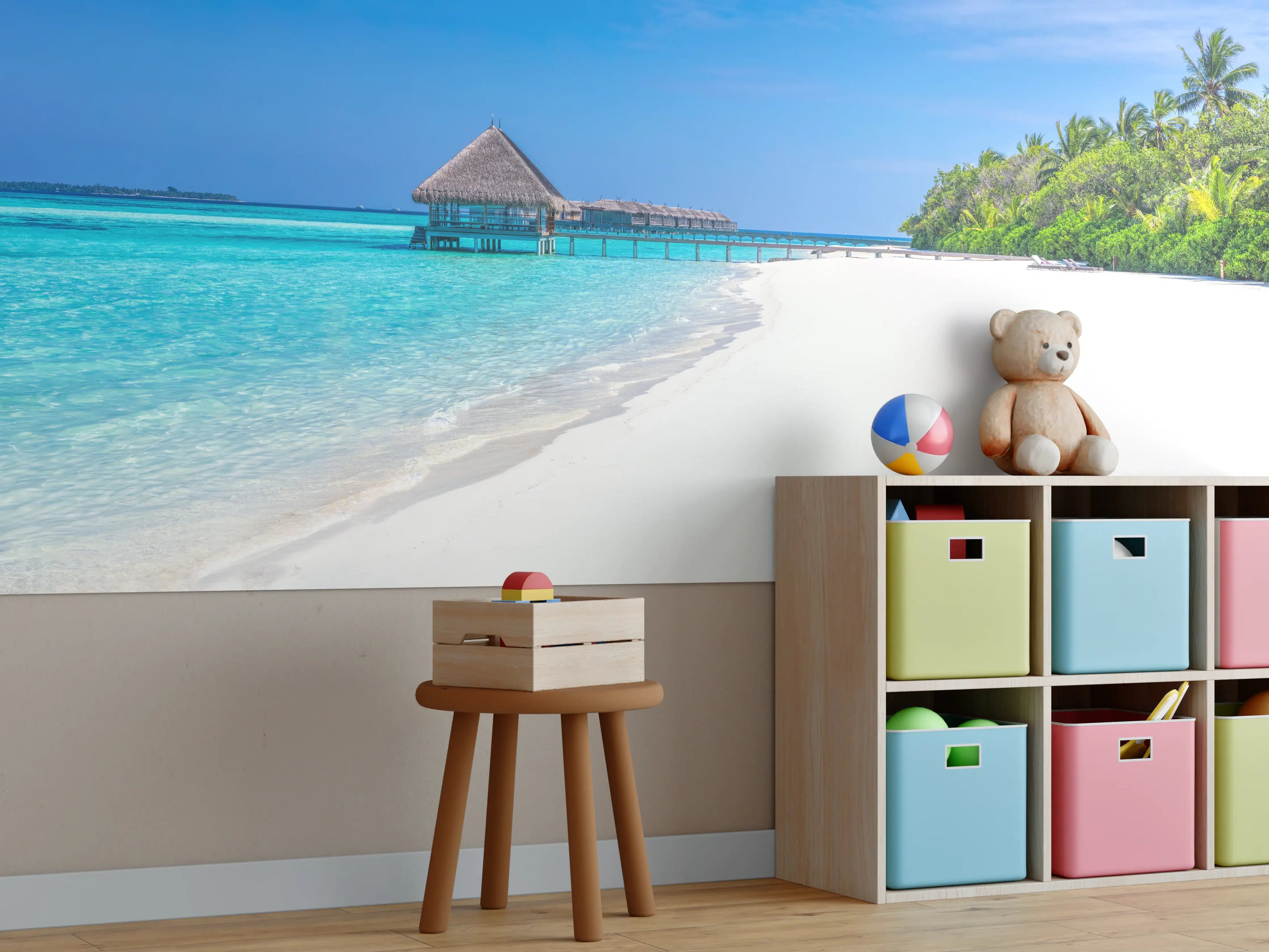 Kinderzimmer Wandgestaltung - Tropisches Paradies am weißen Sandstrand