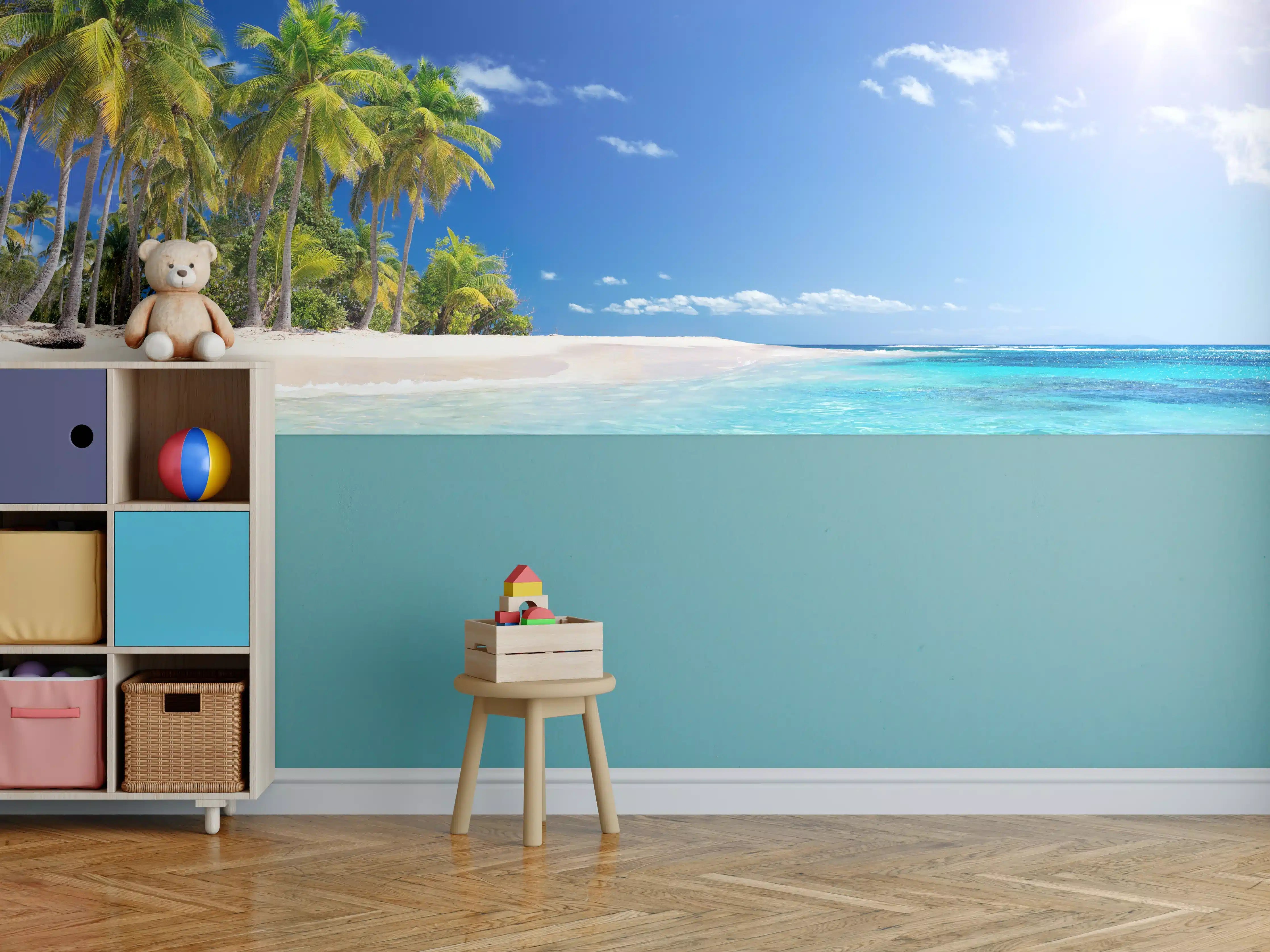 Kinderzimmer Wandgestaltung - Tropisches Paradies: Strahlend blauer Himmel