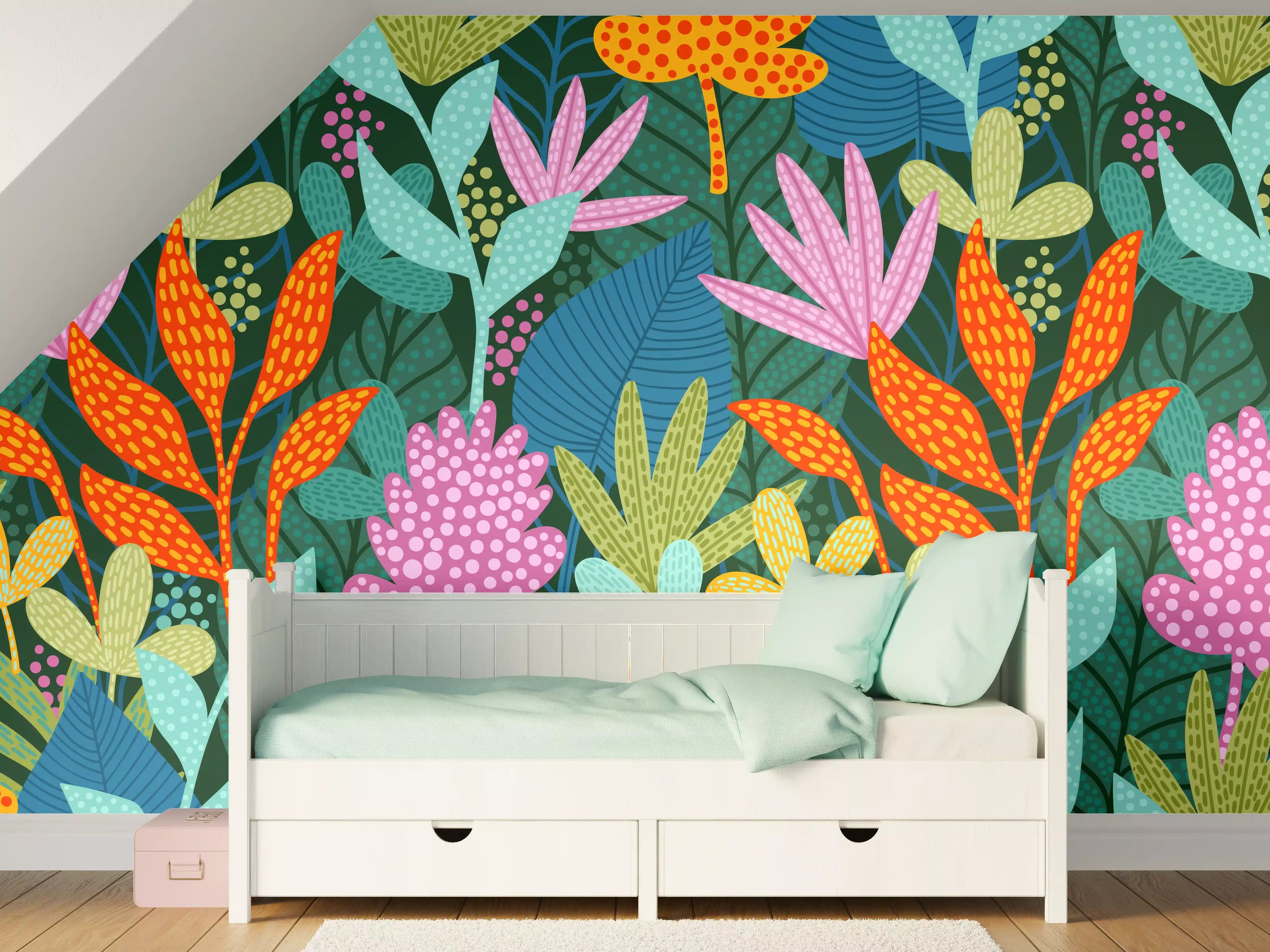 Kinderzimmer Wandgestaltung - Tropisches Pflanzenmuster