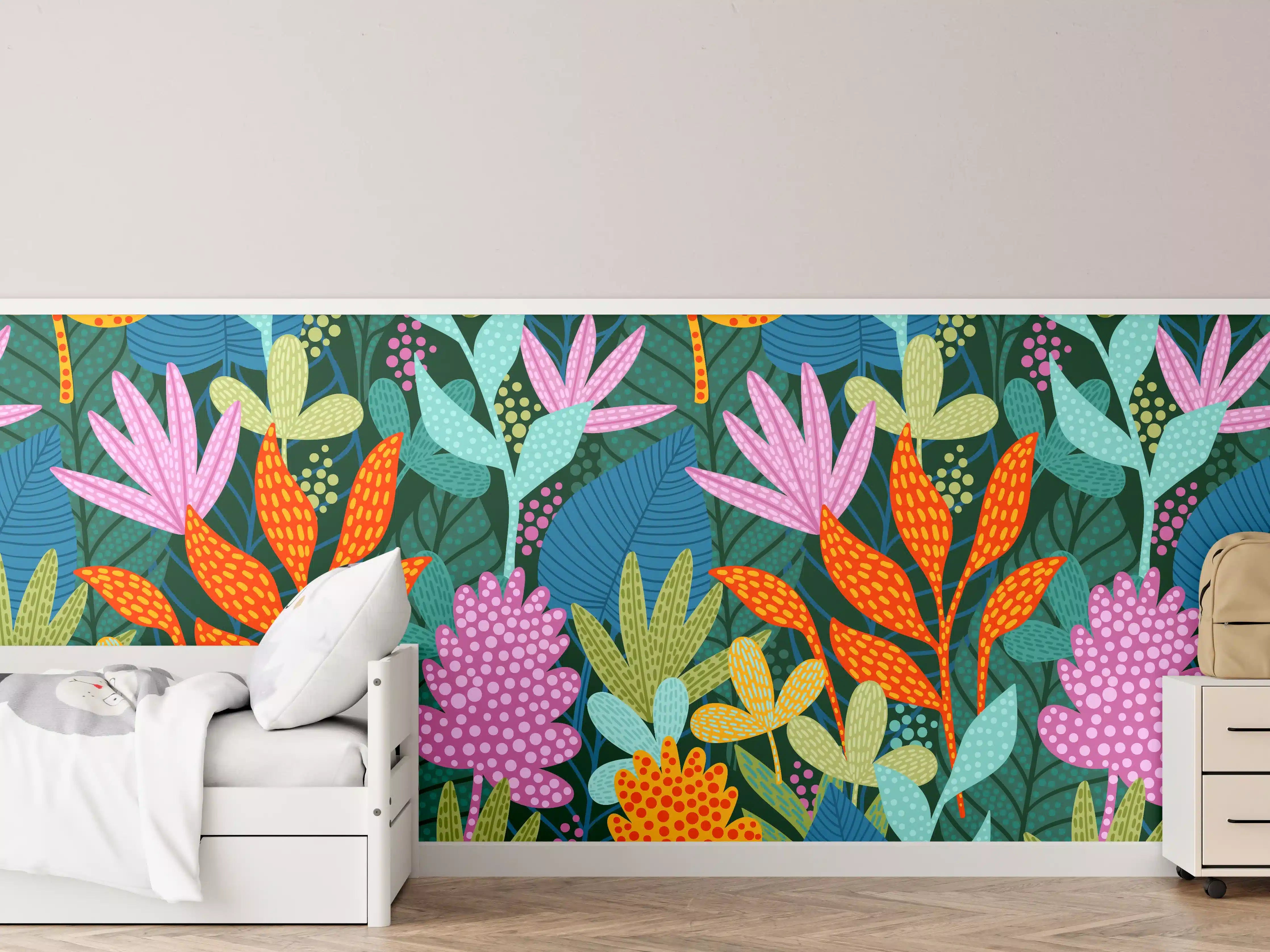 Kinderzimmer Wandgestaltung - Tropisches Pflanzenmuster
