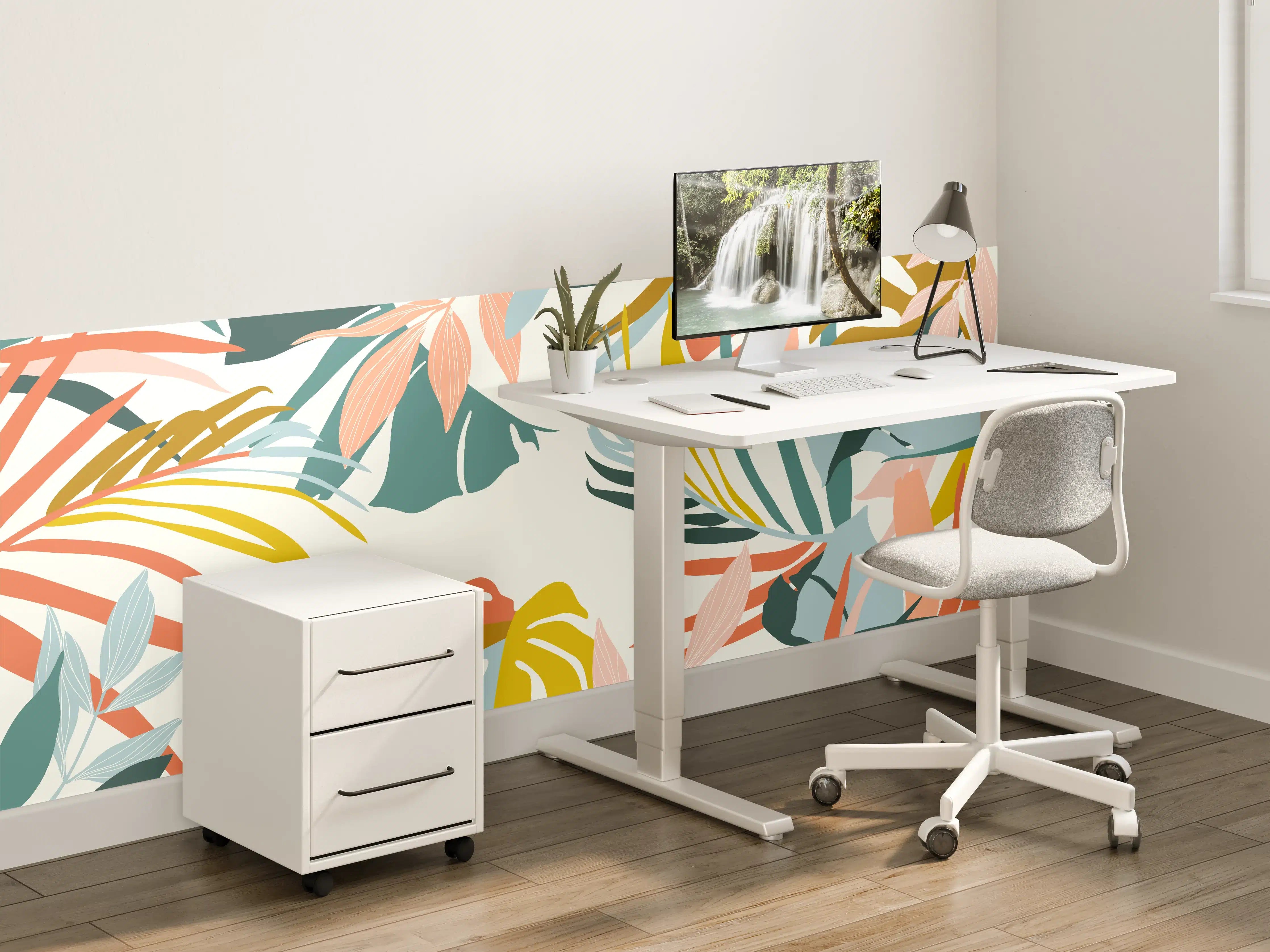 Kinderzimmer Wandgestaltung - Tropisches Pflanzenmuster Pastell