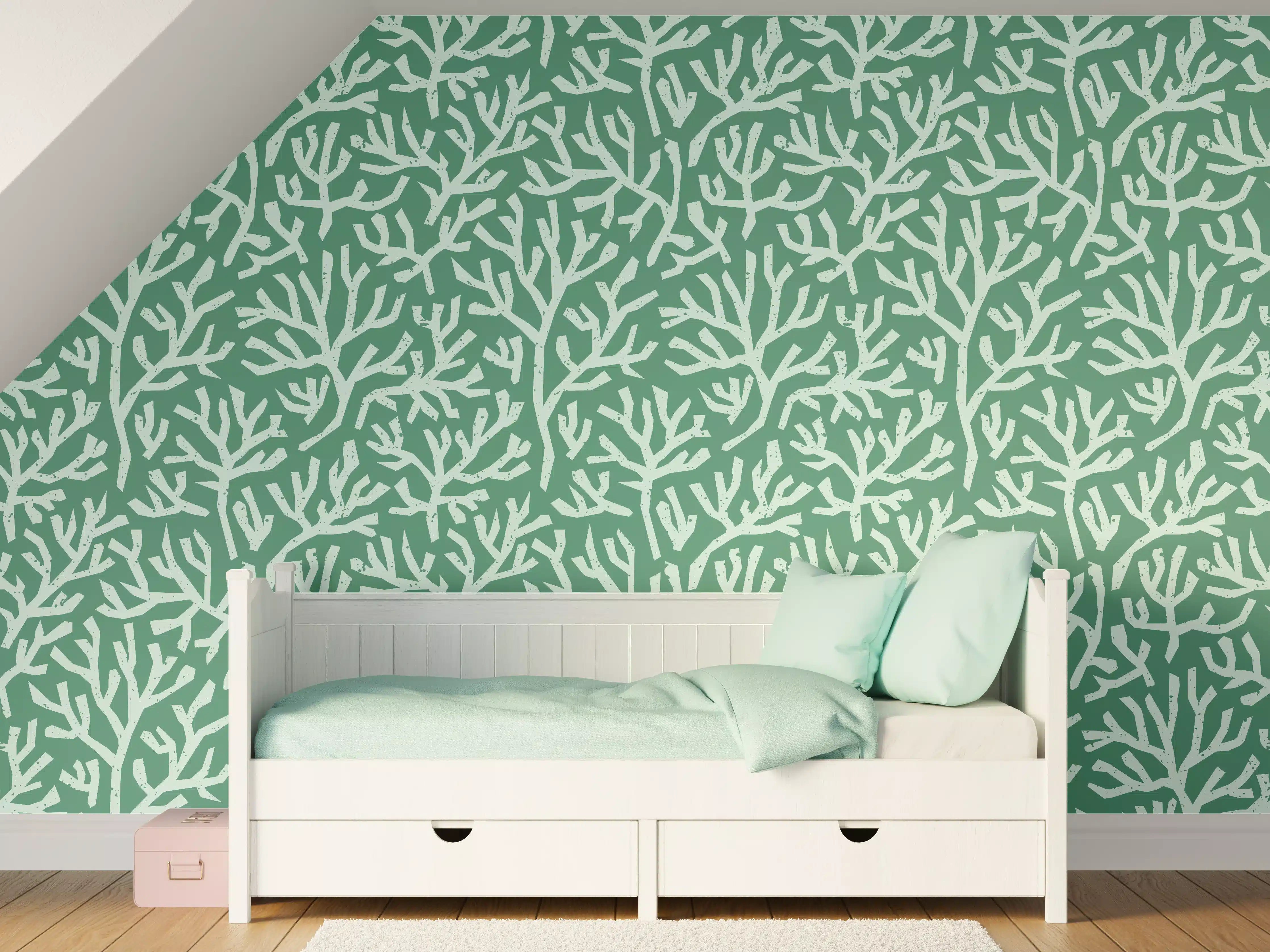 Kinderzimmer Wandgestaltung - Türkis Korallen Minimal-Muster