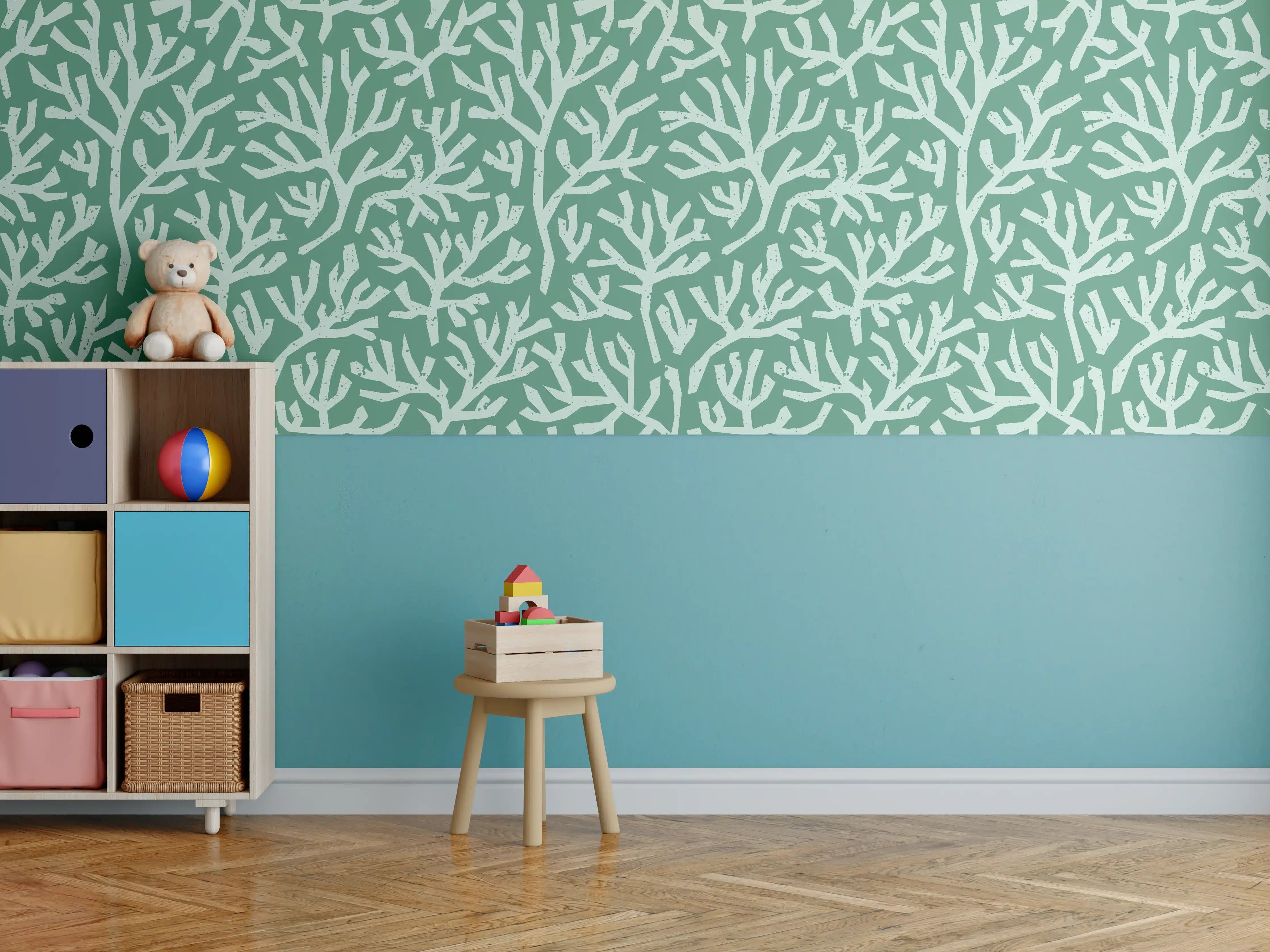 Kinderzimmer Wandgestaltung - Türkis Korallen Minimal-Muster
