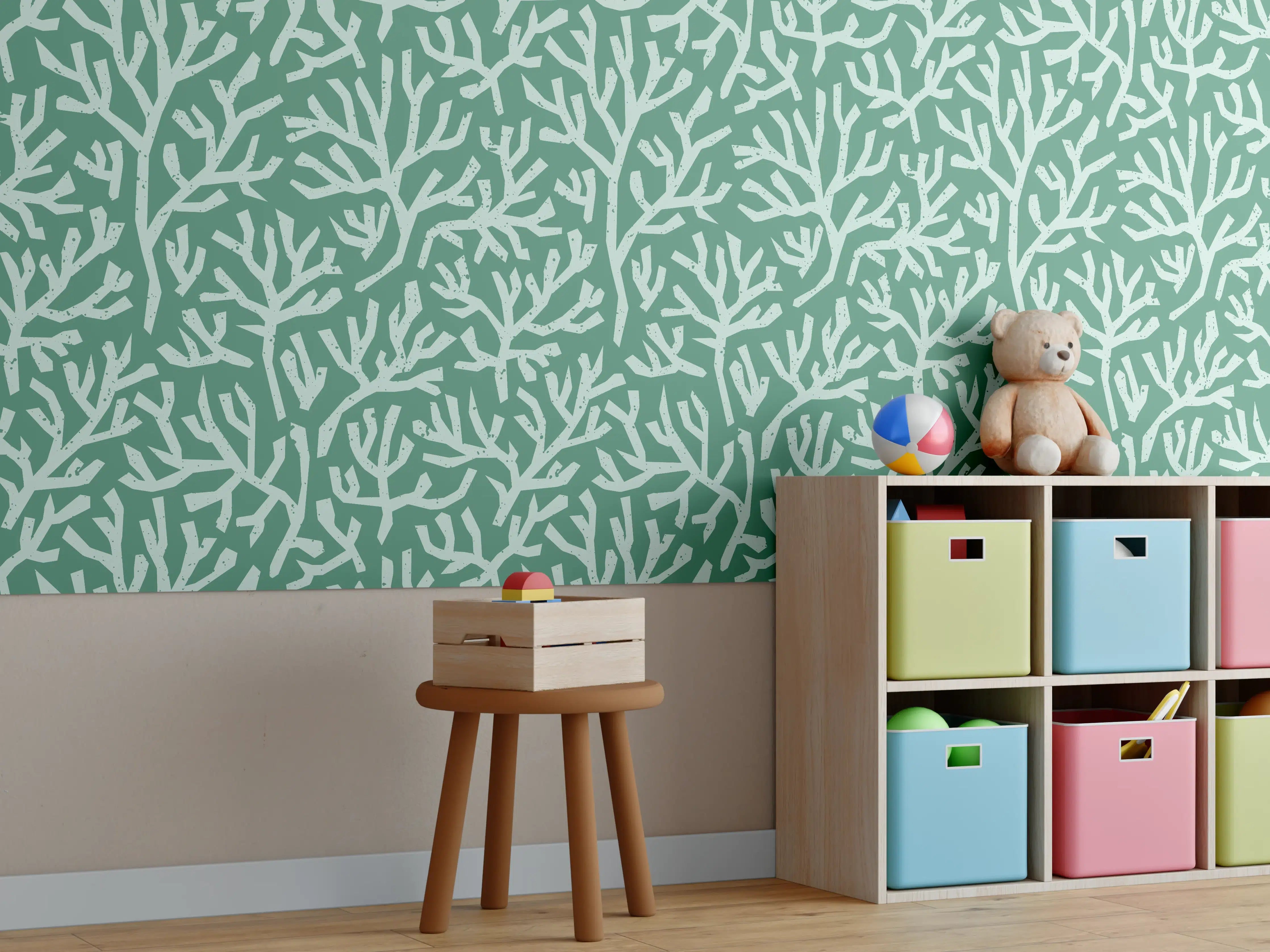 Kinderzimmer Wandgestaltung - Türkis Korallen Minimal-Muster