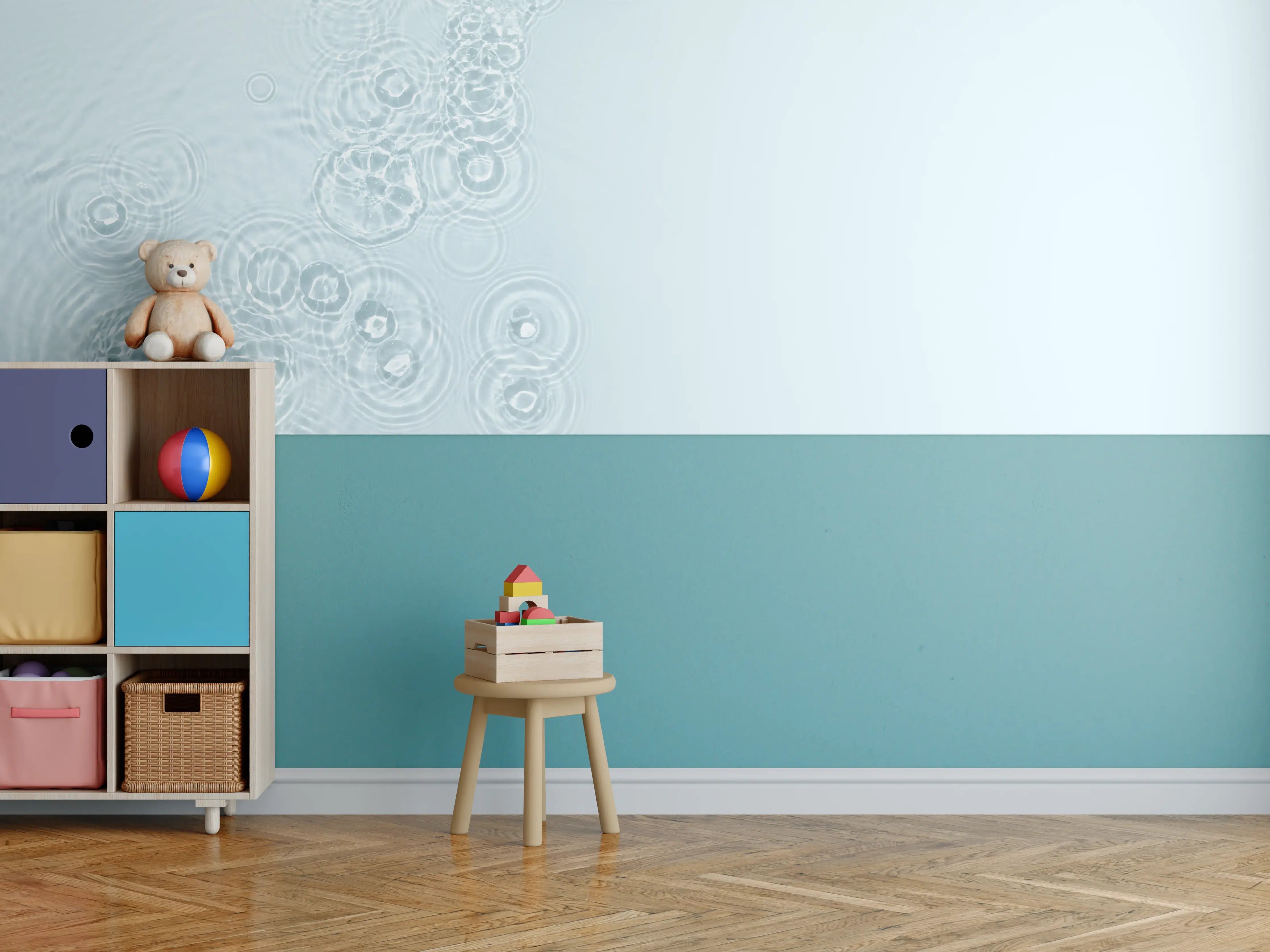 Kinderzimmer Wandgestaltung - Türkis-Weiß Wassertextur