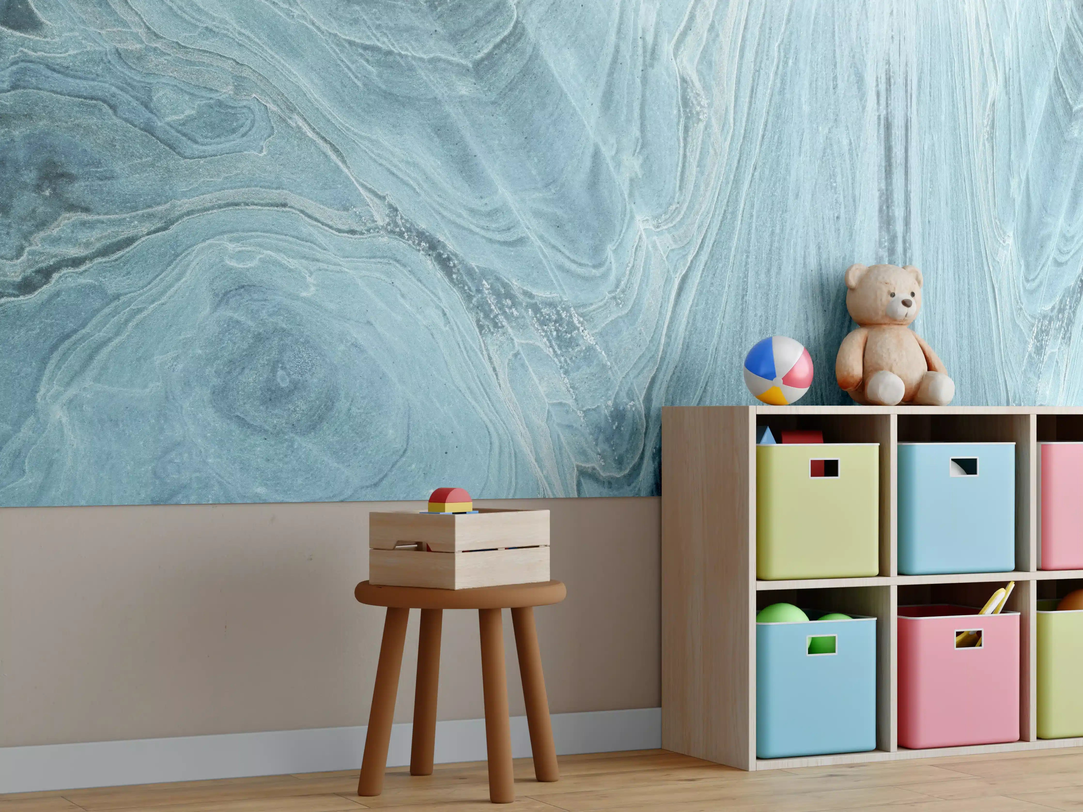 Kinderzimmer Wandgestaltung - Türkis-Weißer Marmor