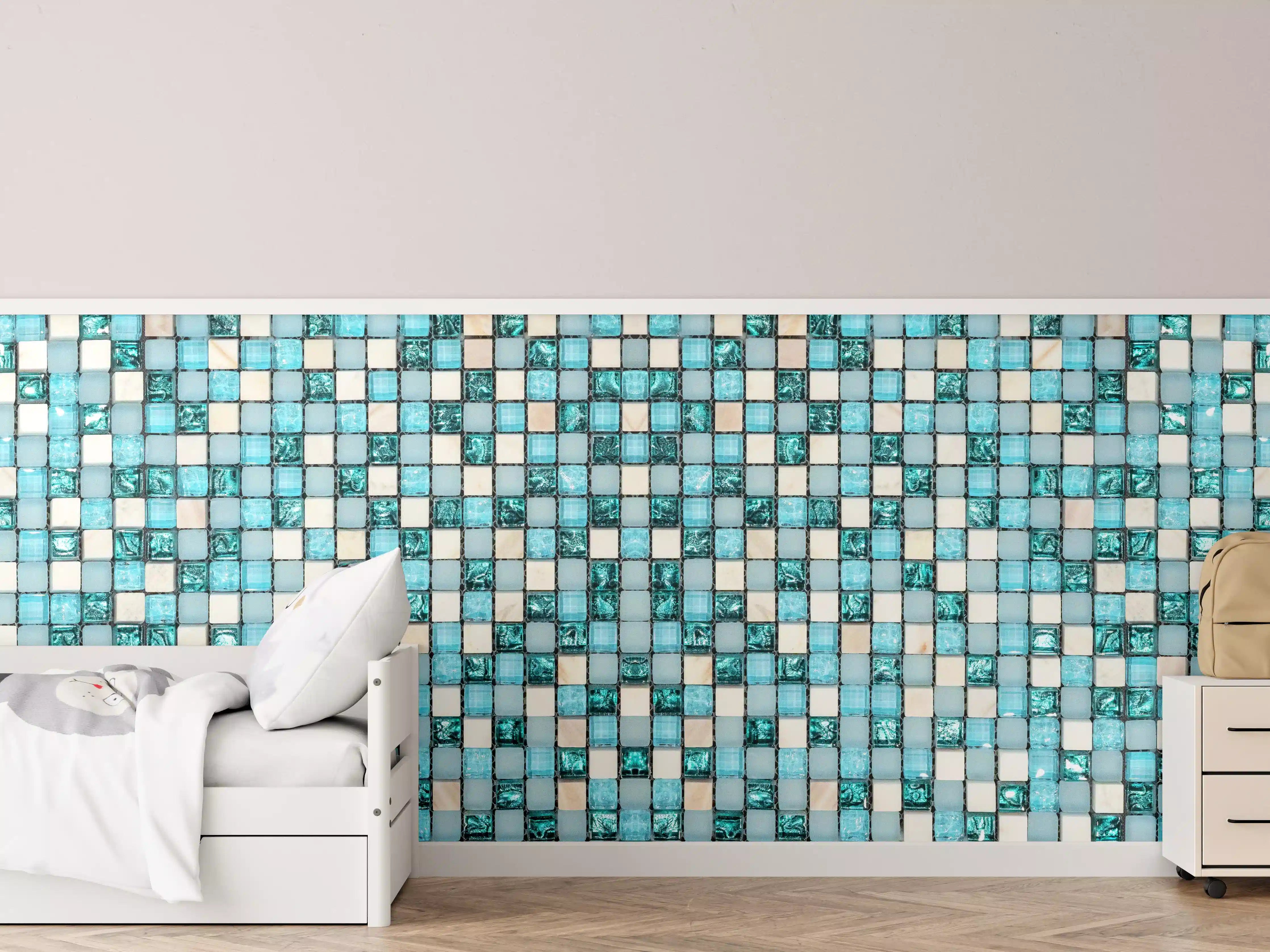 Kinderzimmer Wandgestaltung - Türkis-Weißes Aquamarin Mosaik