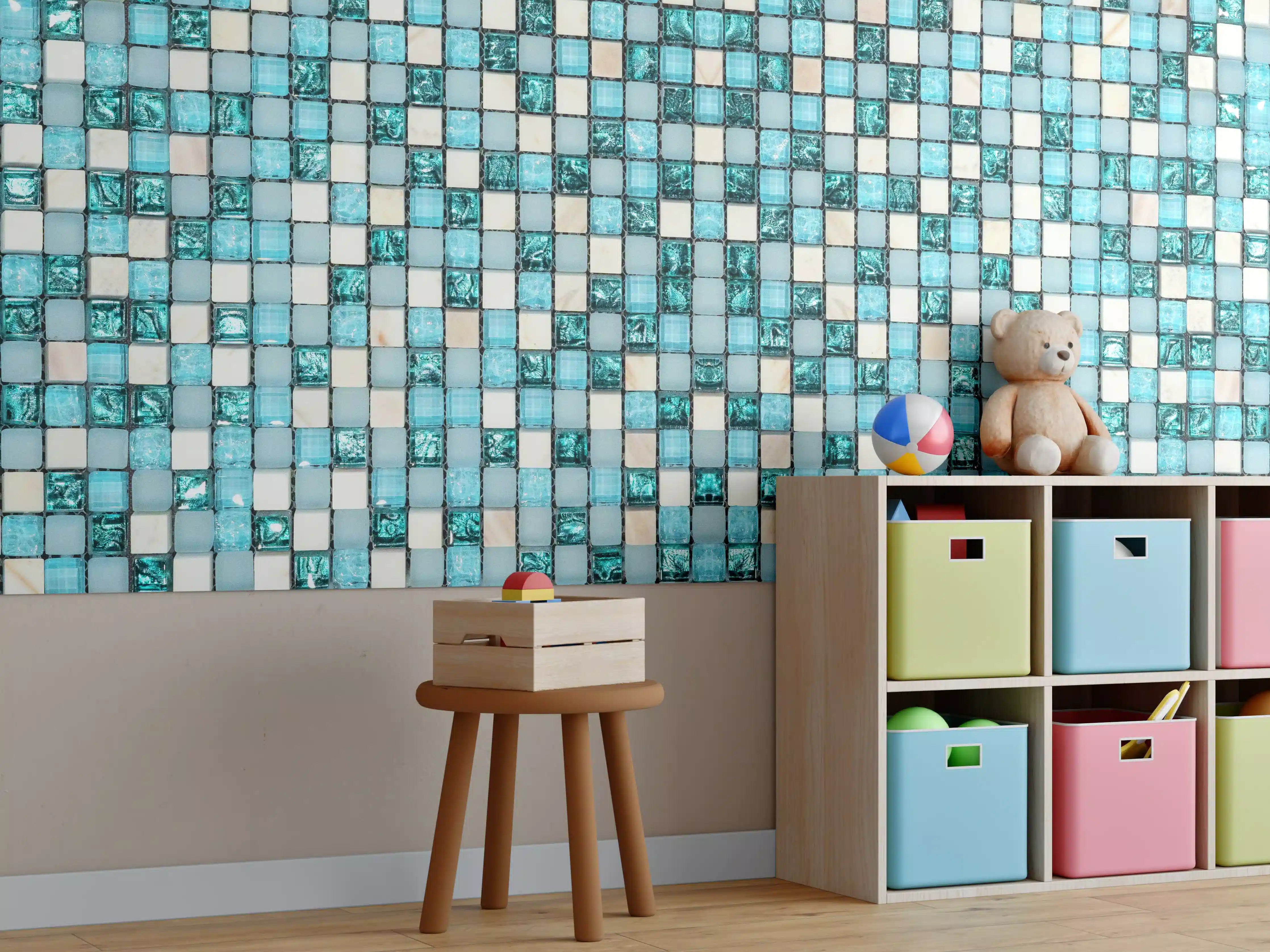 Kinderzimmer Wandgestaltung - Türkis-Weißes Aquamarin Mosaik