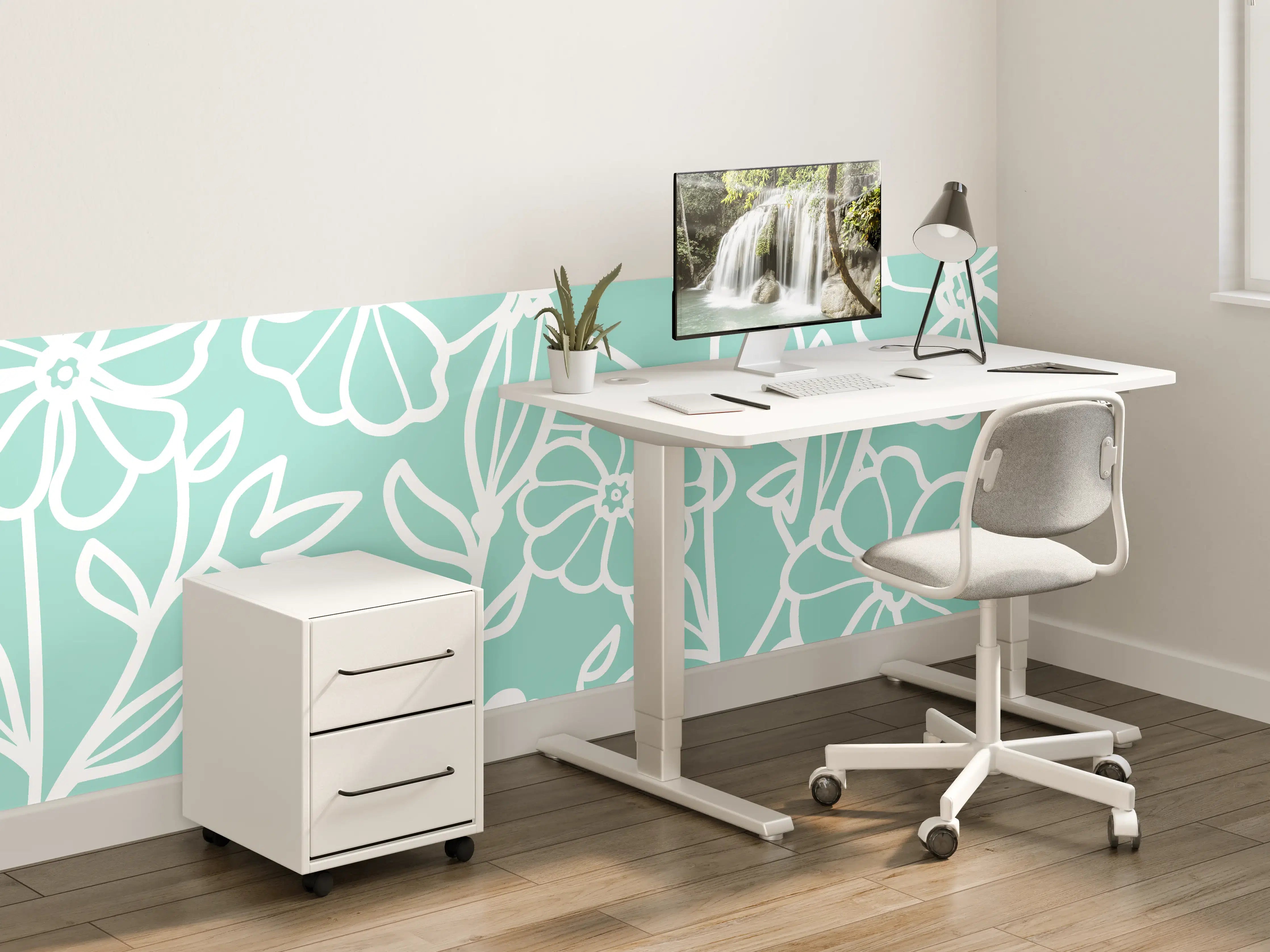 Kinderzimmer Wandgestaltung - Türkis-Weißes Blumenmuster