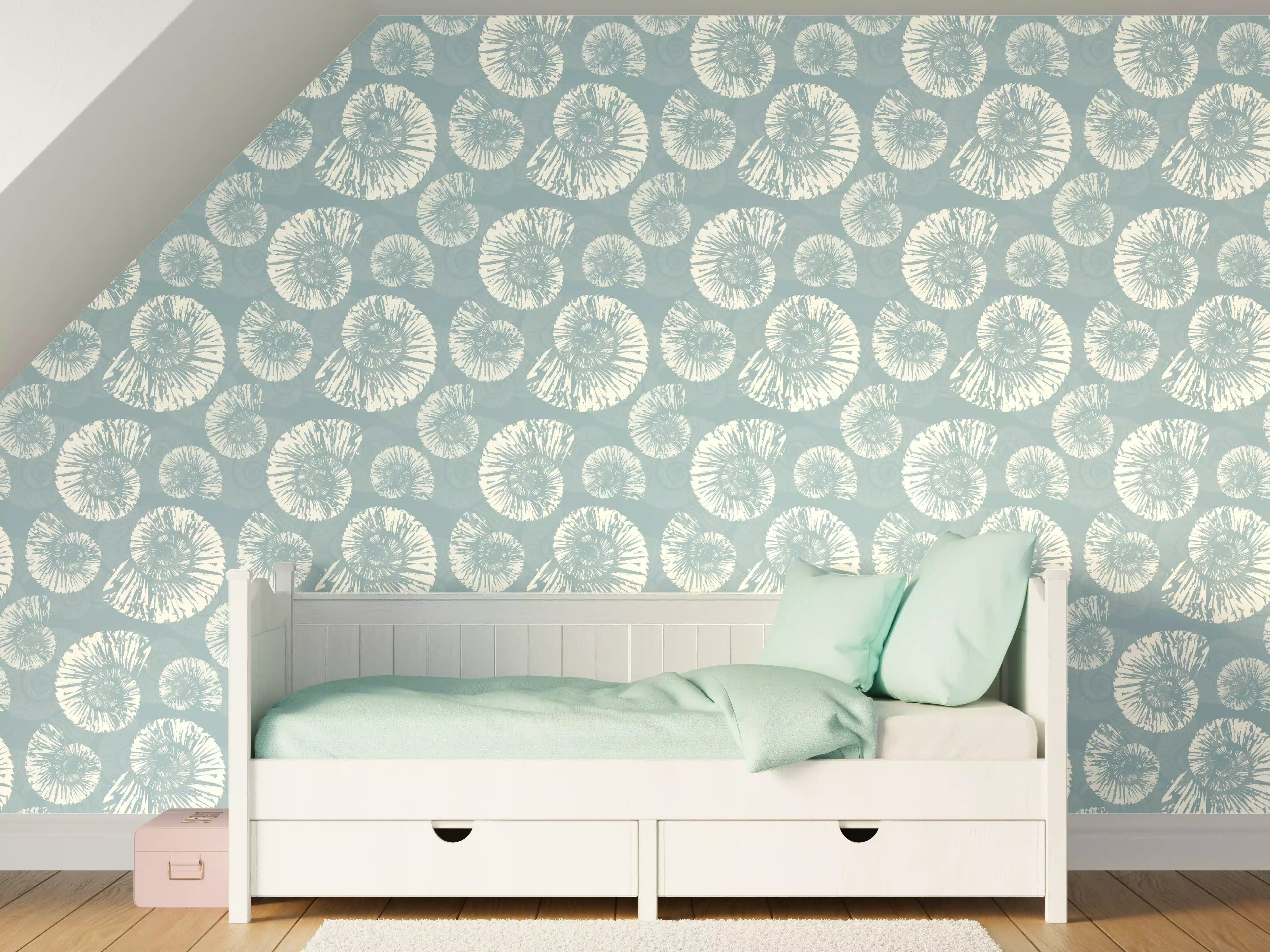 Kinderzimmer Wandgestaltung - Türkis-Weißes Muschelmuster