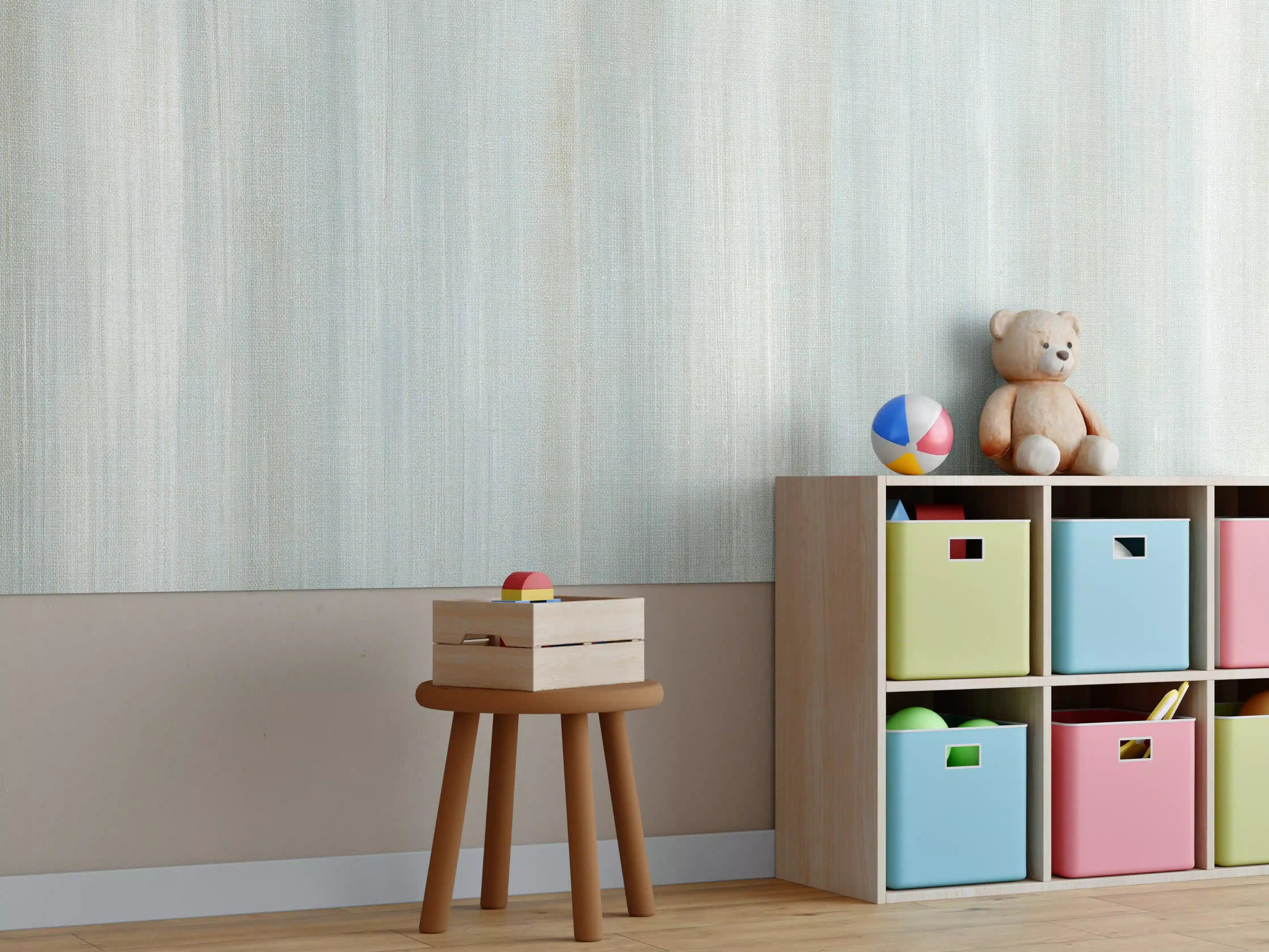 Kinderzimmer Wandgestaltung - Türkis gräulicher Struktur-Tapete 