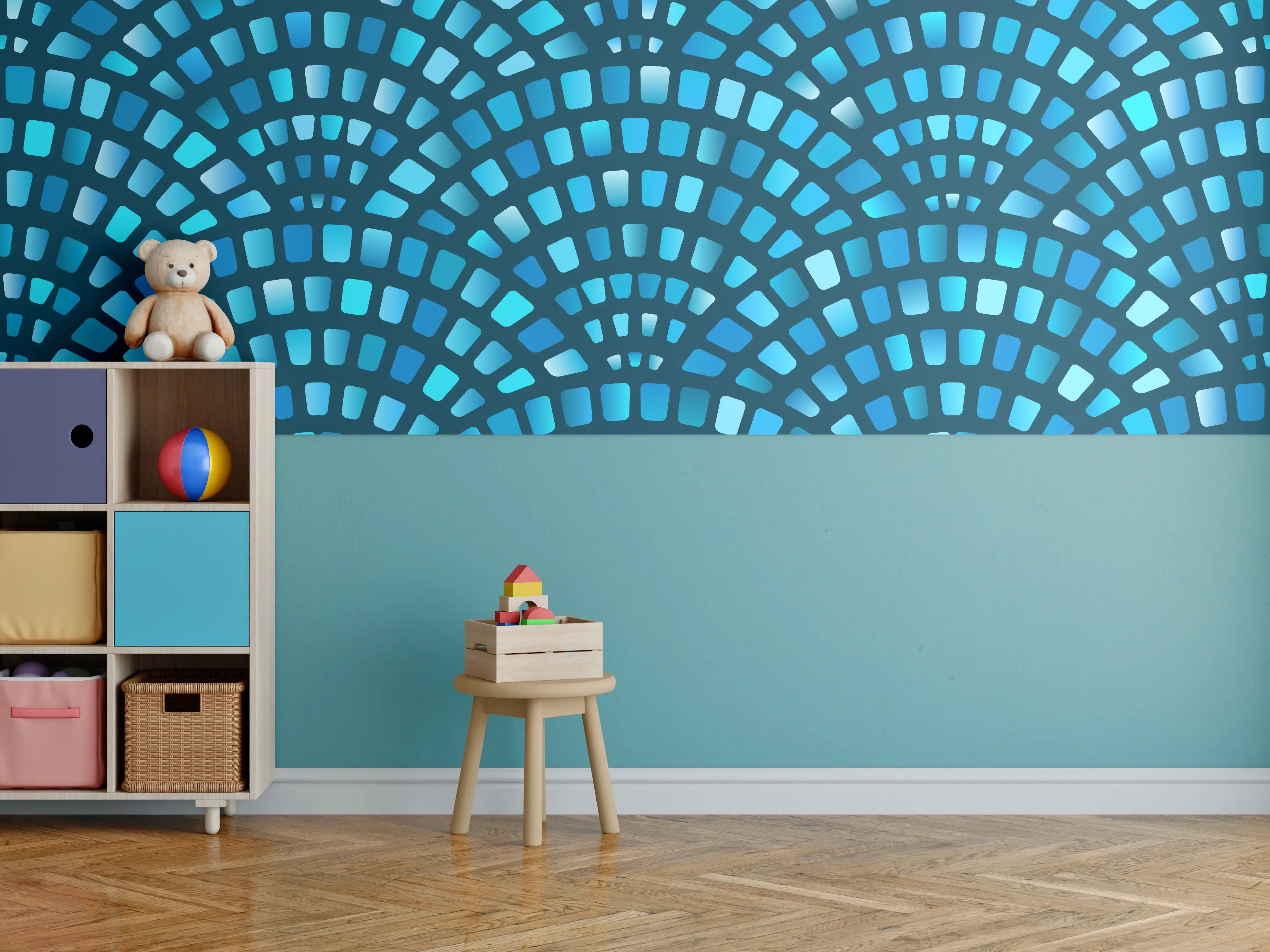 Kinderzimmer Wandgestaltung - Türkise Fischschuppen-Mosaiktextur