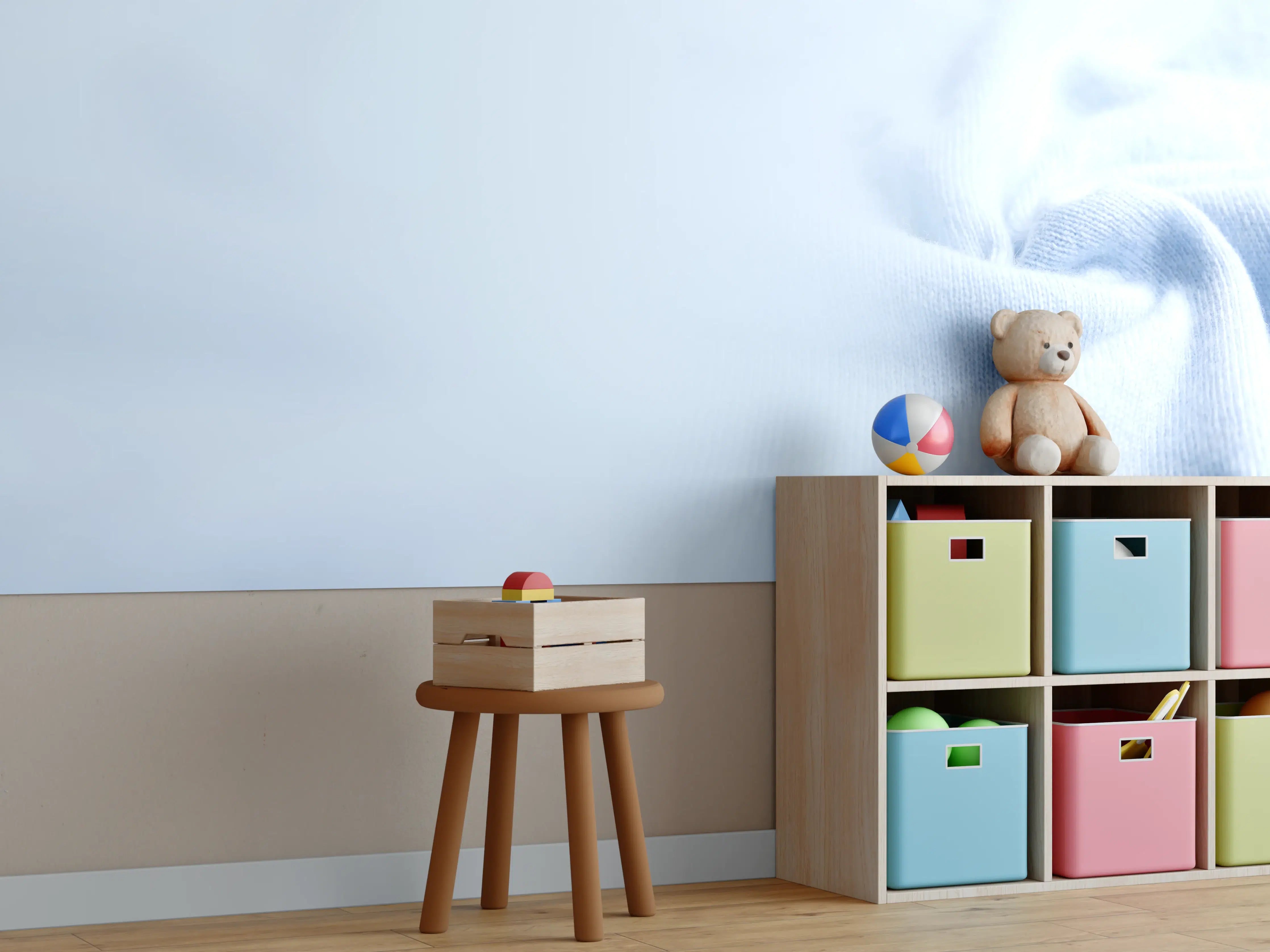 Kinderzimmer Wandgestaltung - Türkiser Kaschmirstoff