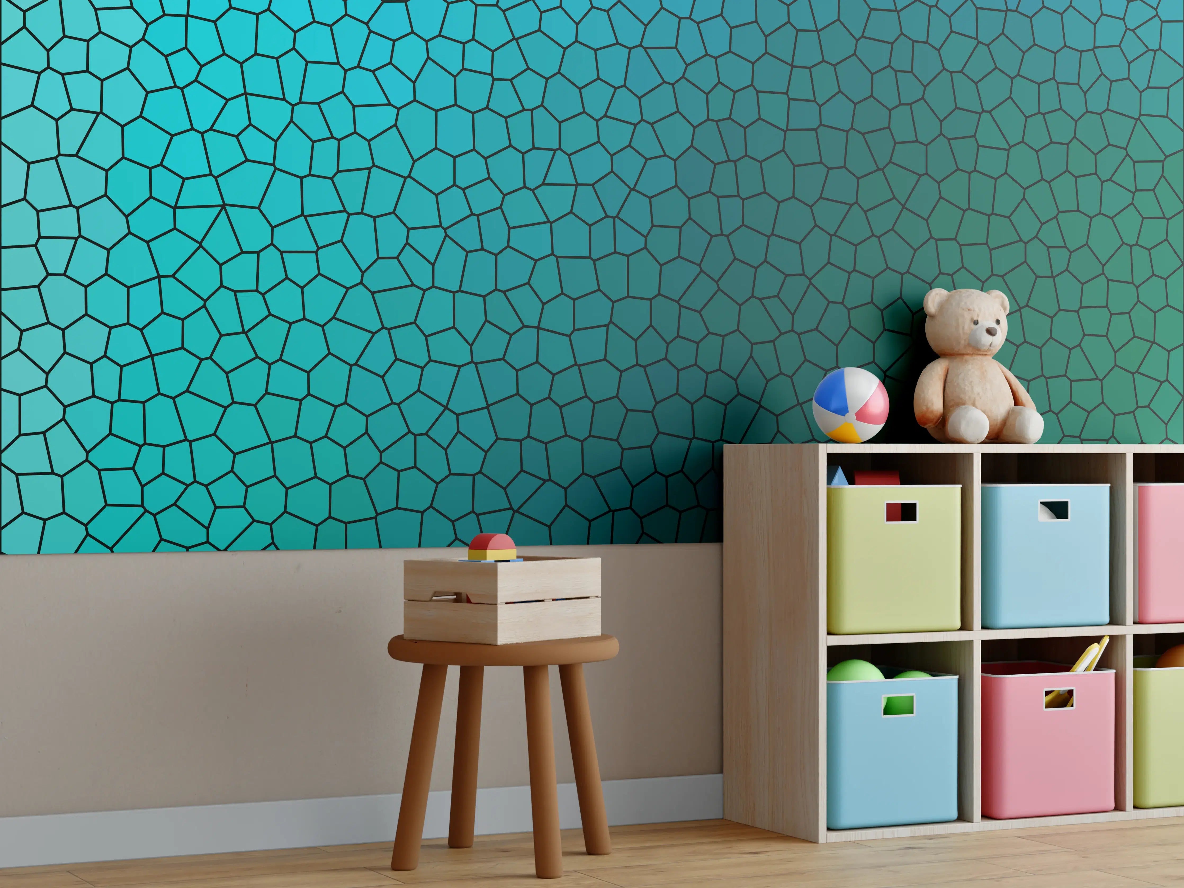 Kinderzimmer Wandgestaltung - Türkises Fliesenmuster - Mosaik