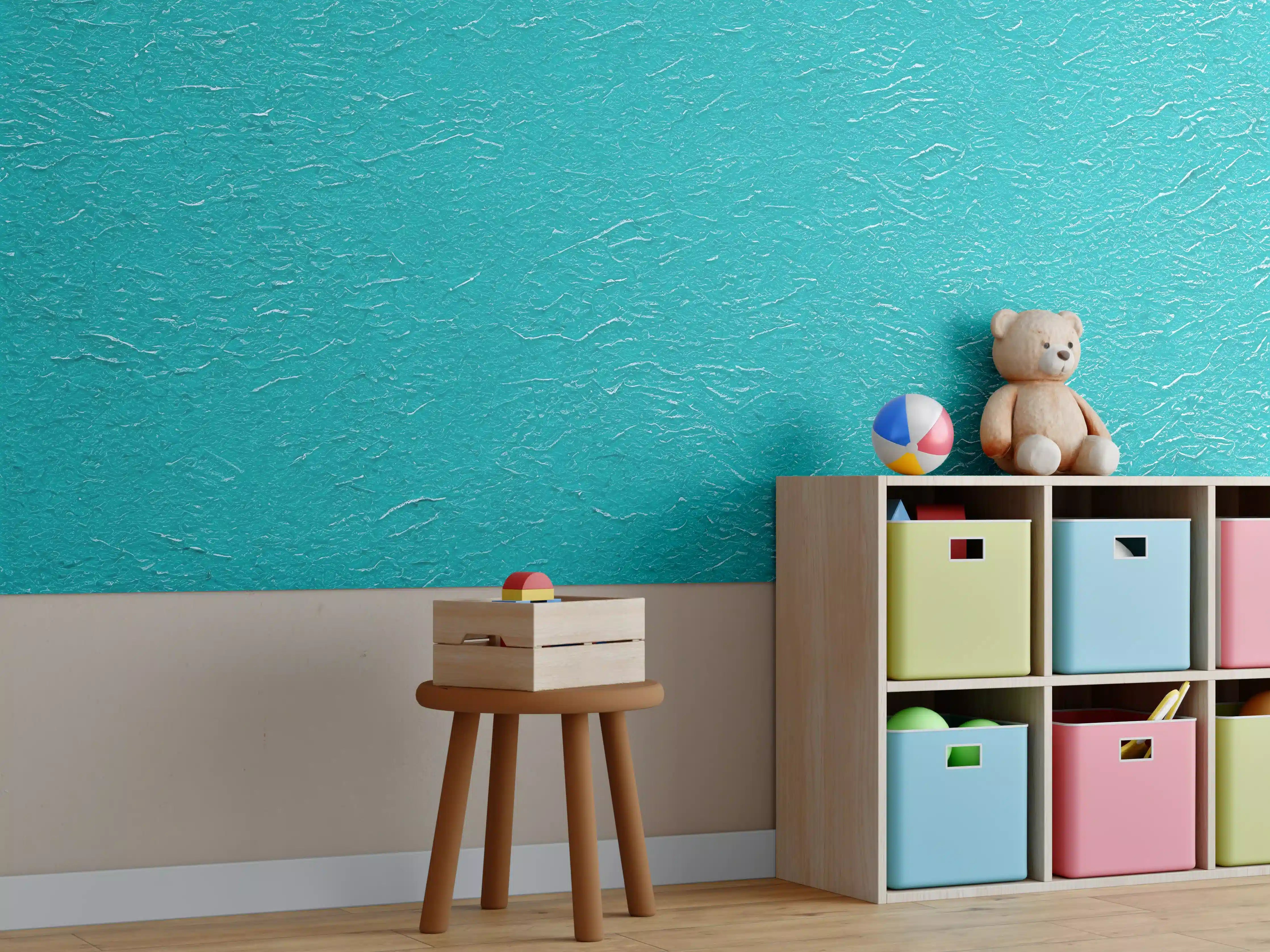 Kinderzimmer Wandgestaltung - Türkisfarbene strukturierte Wandtextur
