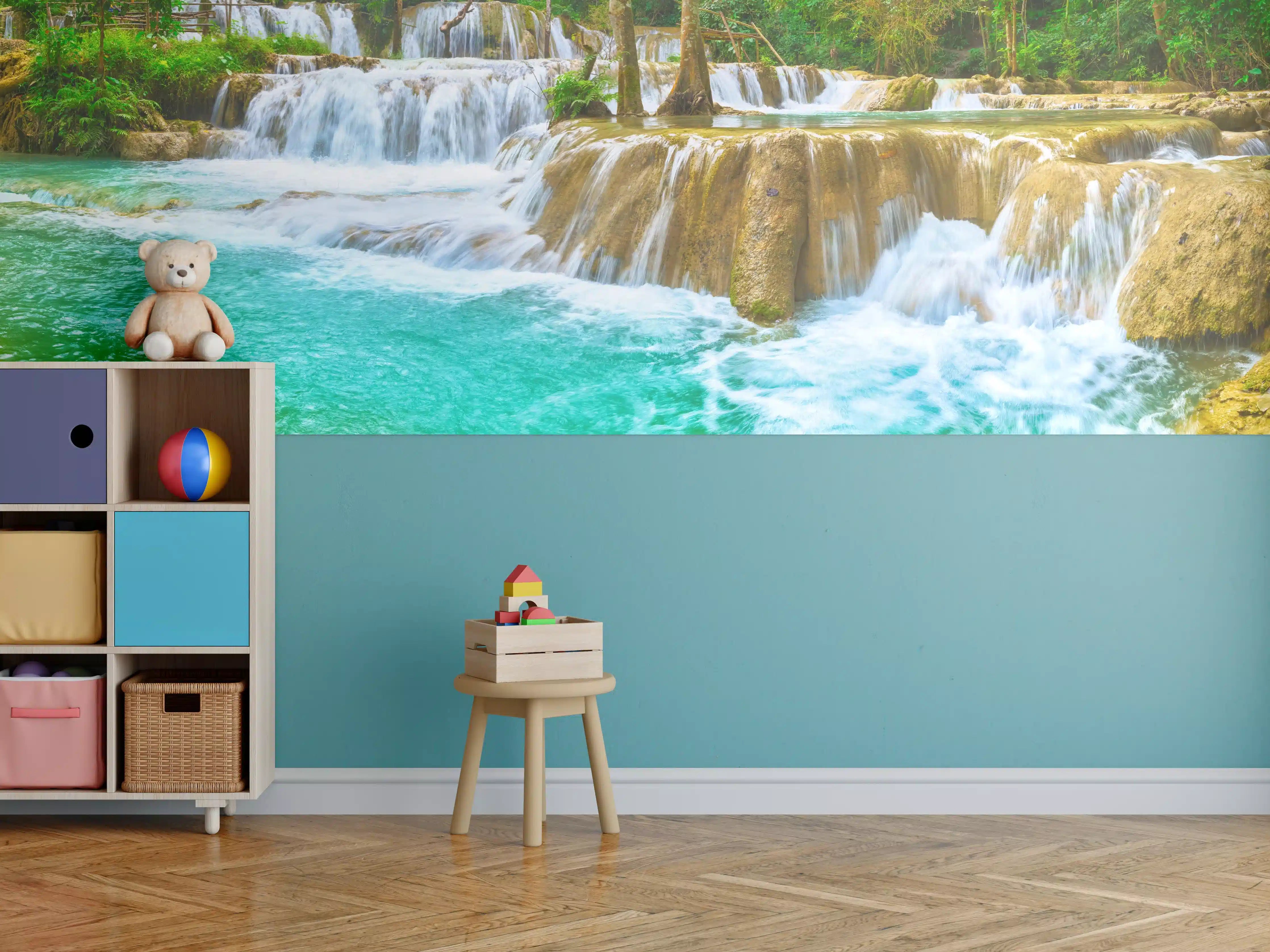 Kinderzimmer Wandgestaltung - Türkisgrüner Stufen-Wasserfall