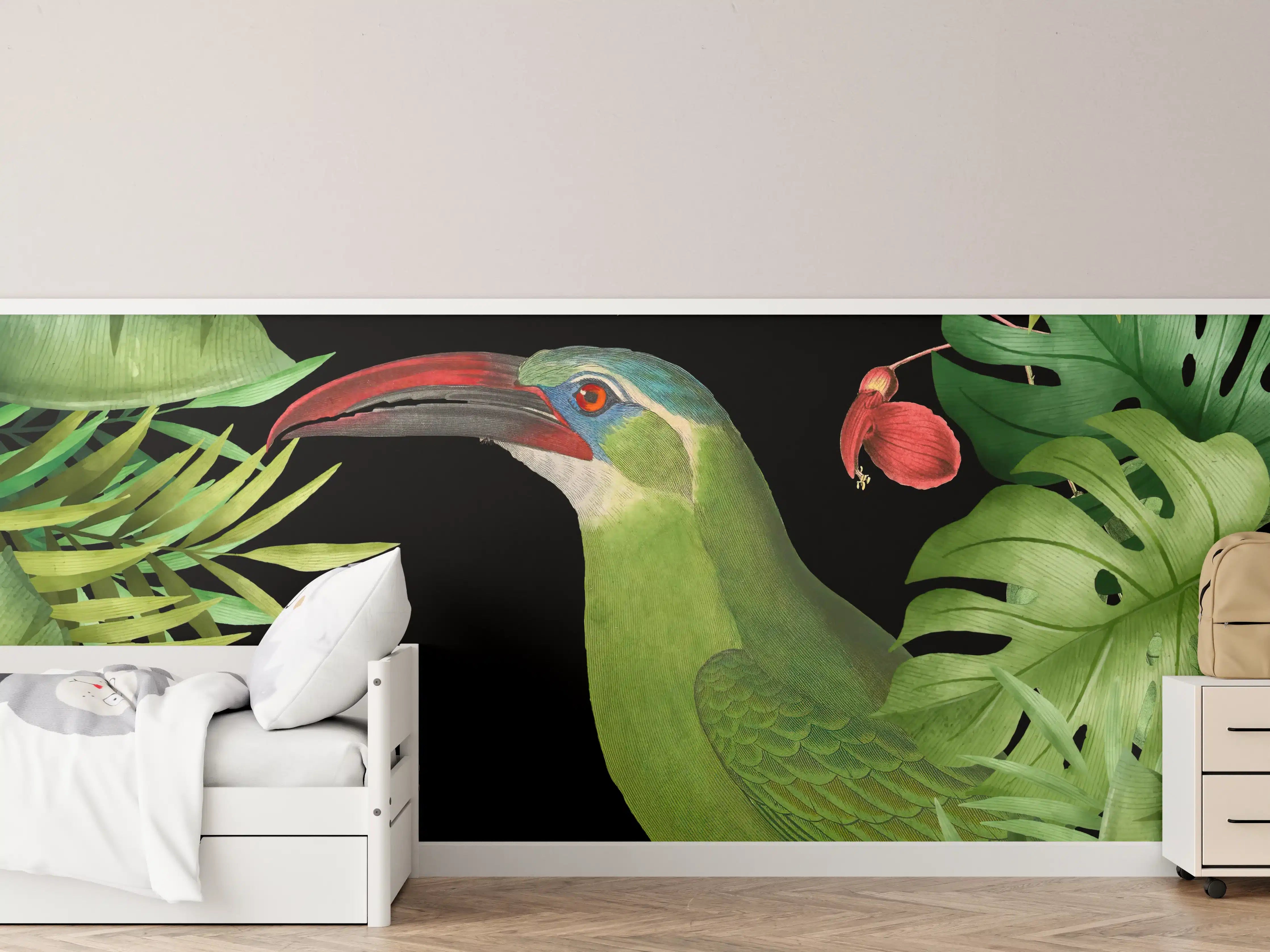 Kinderzimmer Wandgestaltung - Tukan Malerei - Tropische Blätter