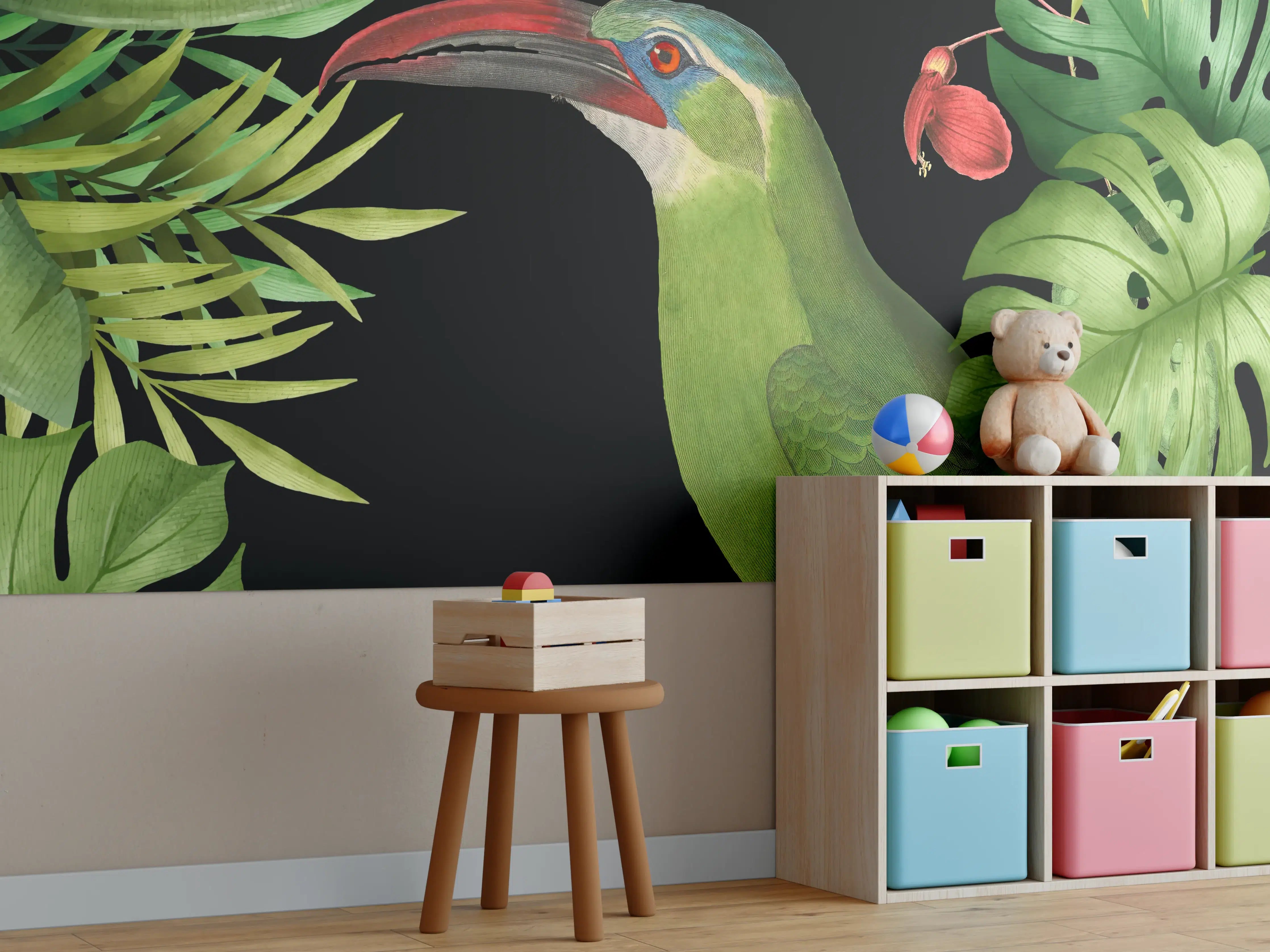 Kinderzimmer Wandgestaltung - Tukan Malerei - Tropische Blätter