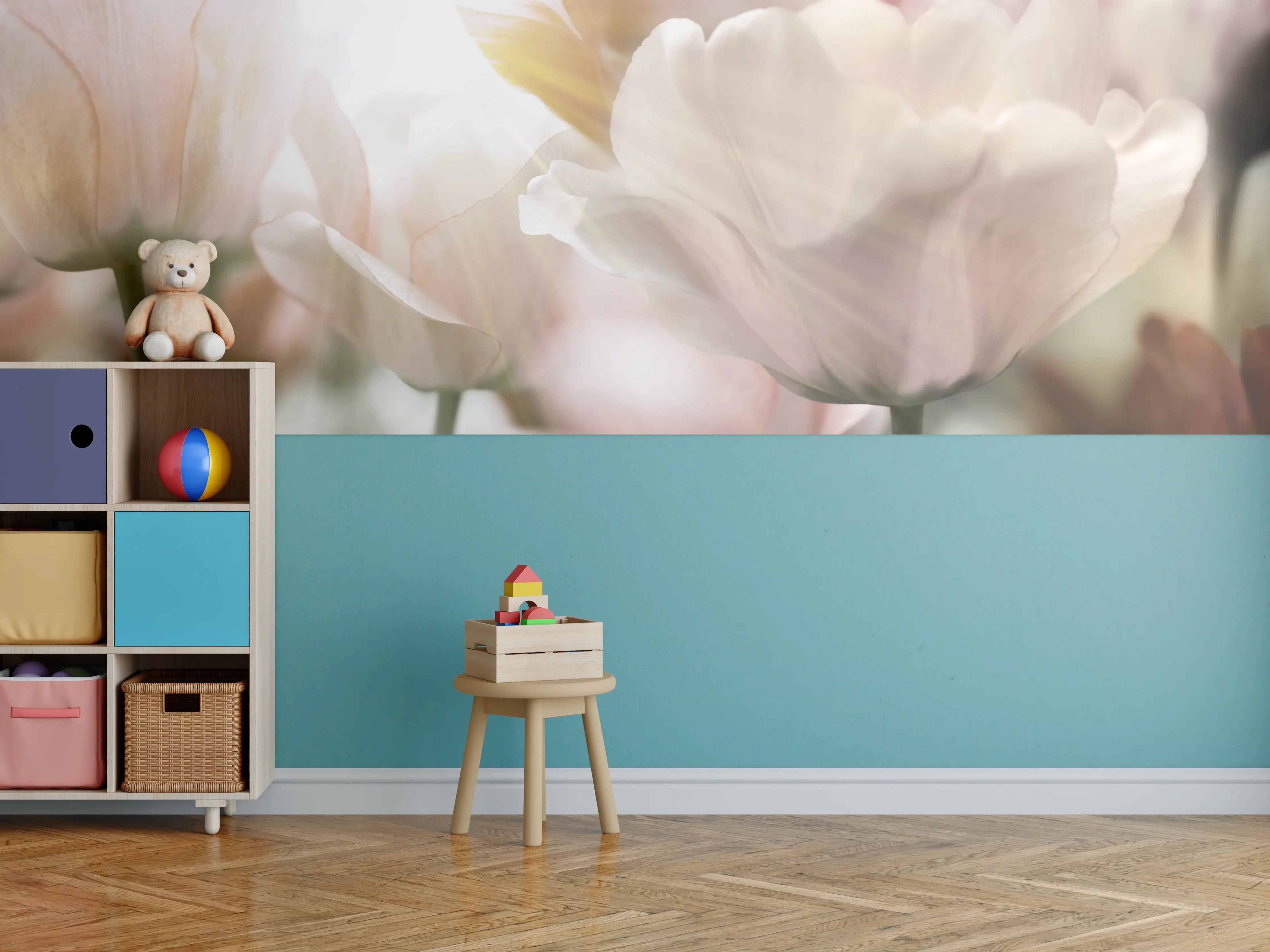 Kinderzimmer Wandgestaltung - Tulpen in Sonnenstrahlen