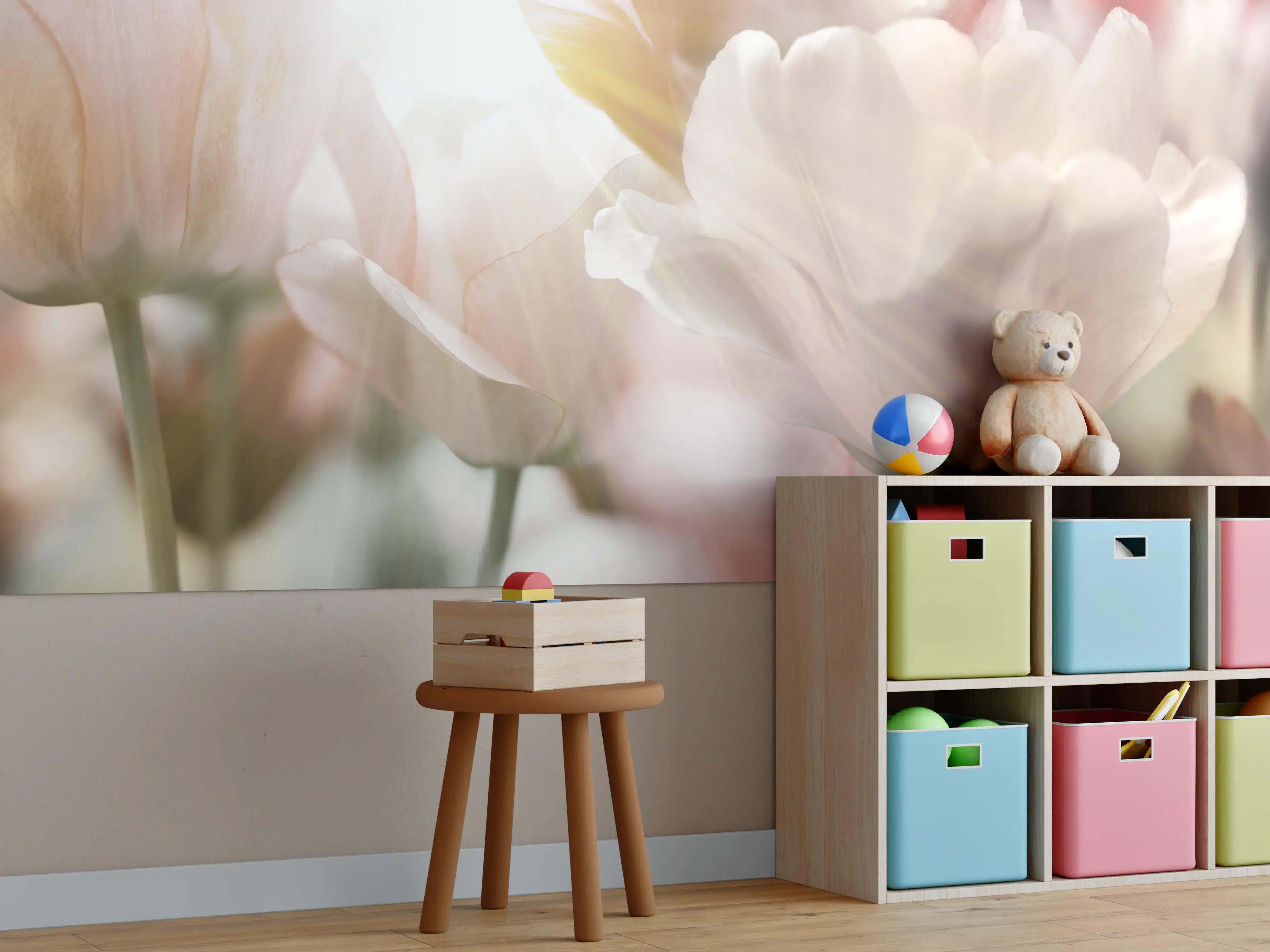 Kinderzimmer Wandgestaltung - Tulpen in Sonnenstrahlen