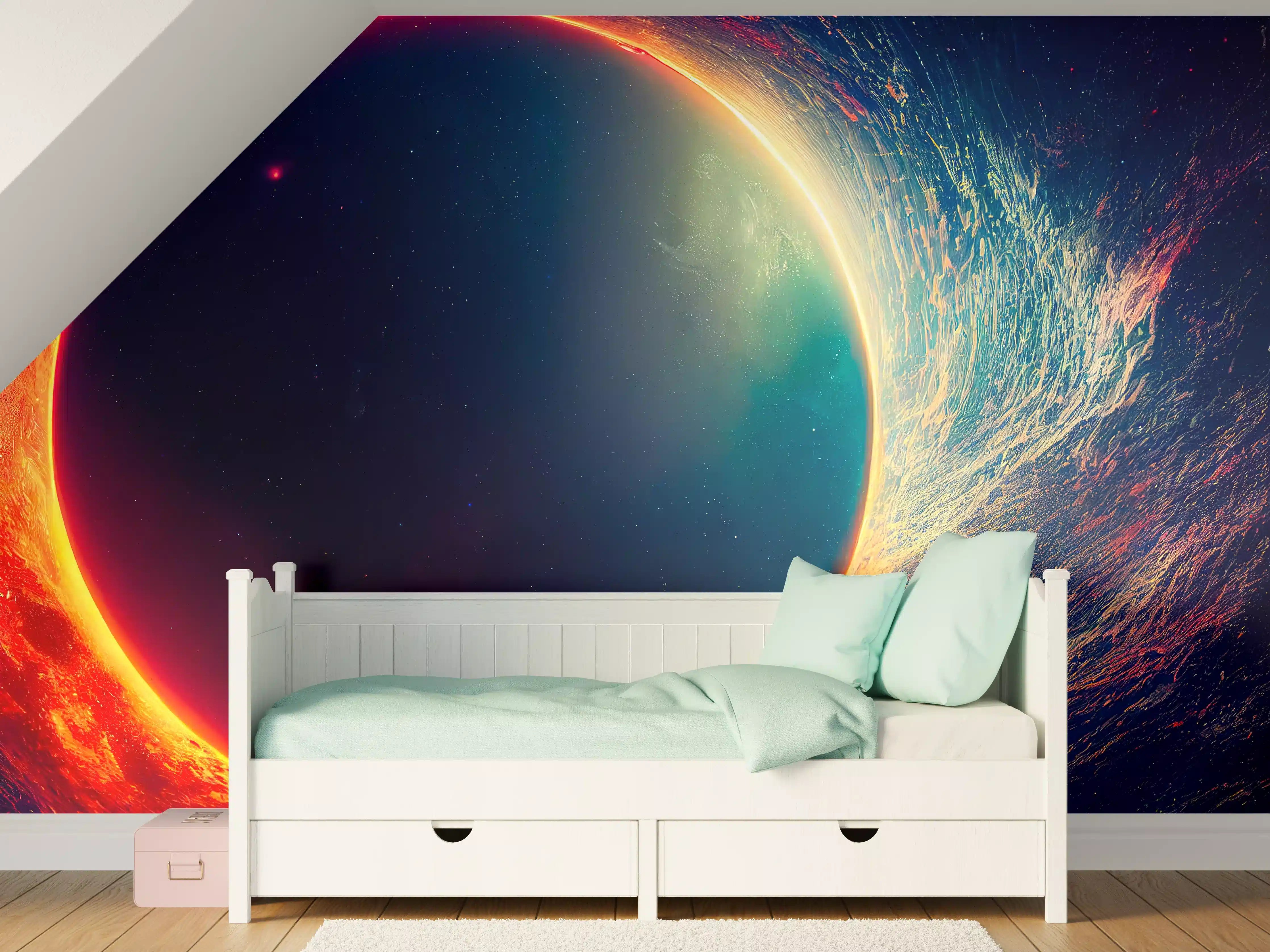 Kinderzimmer Wandgestaltung - Universumsszene mit Planeten