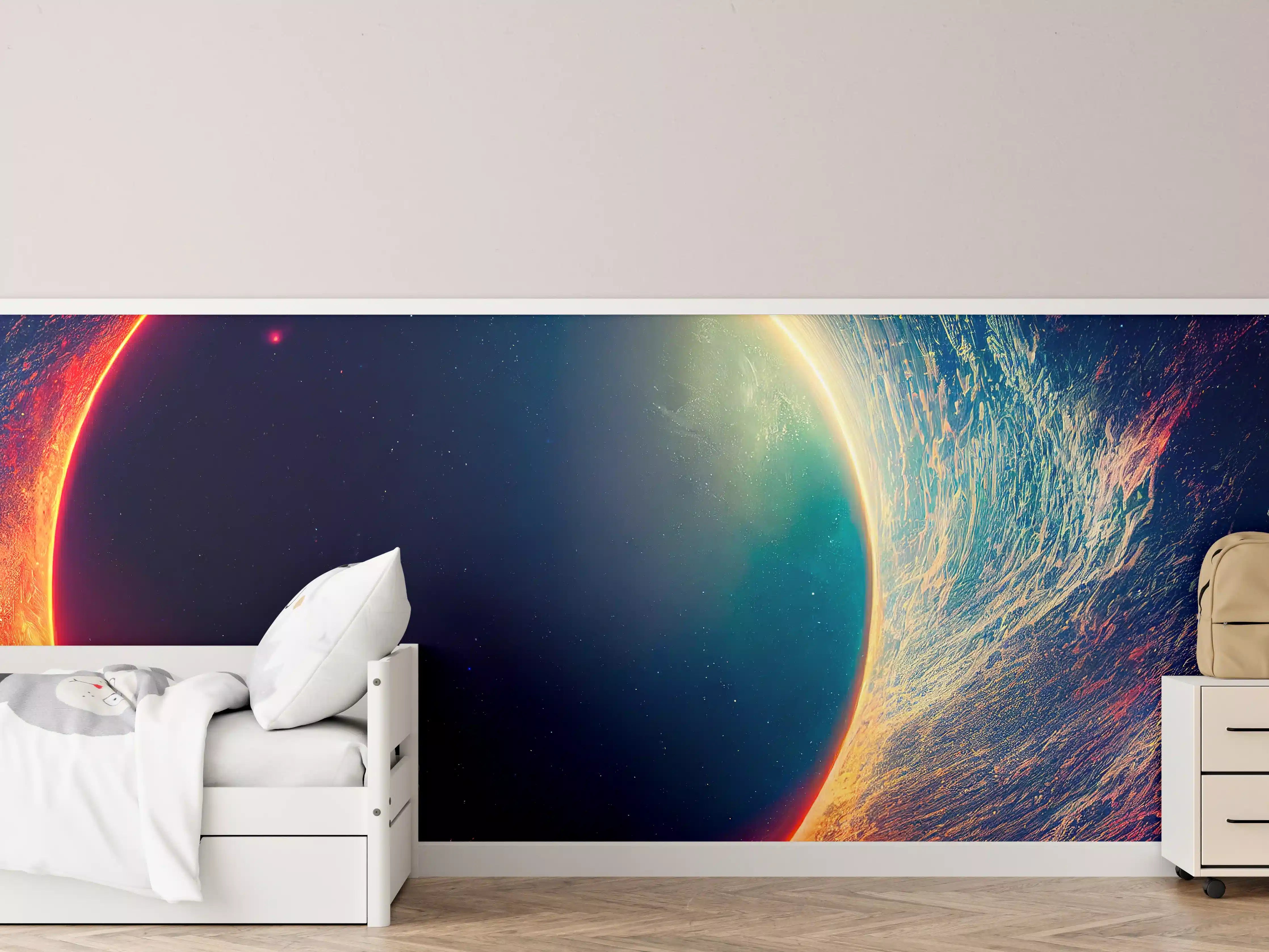 Kinderzimmer Wandgestaltung - Universumsszene mit Planeten