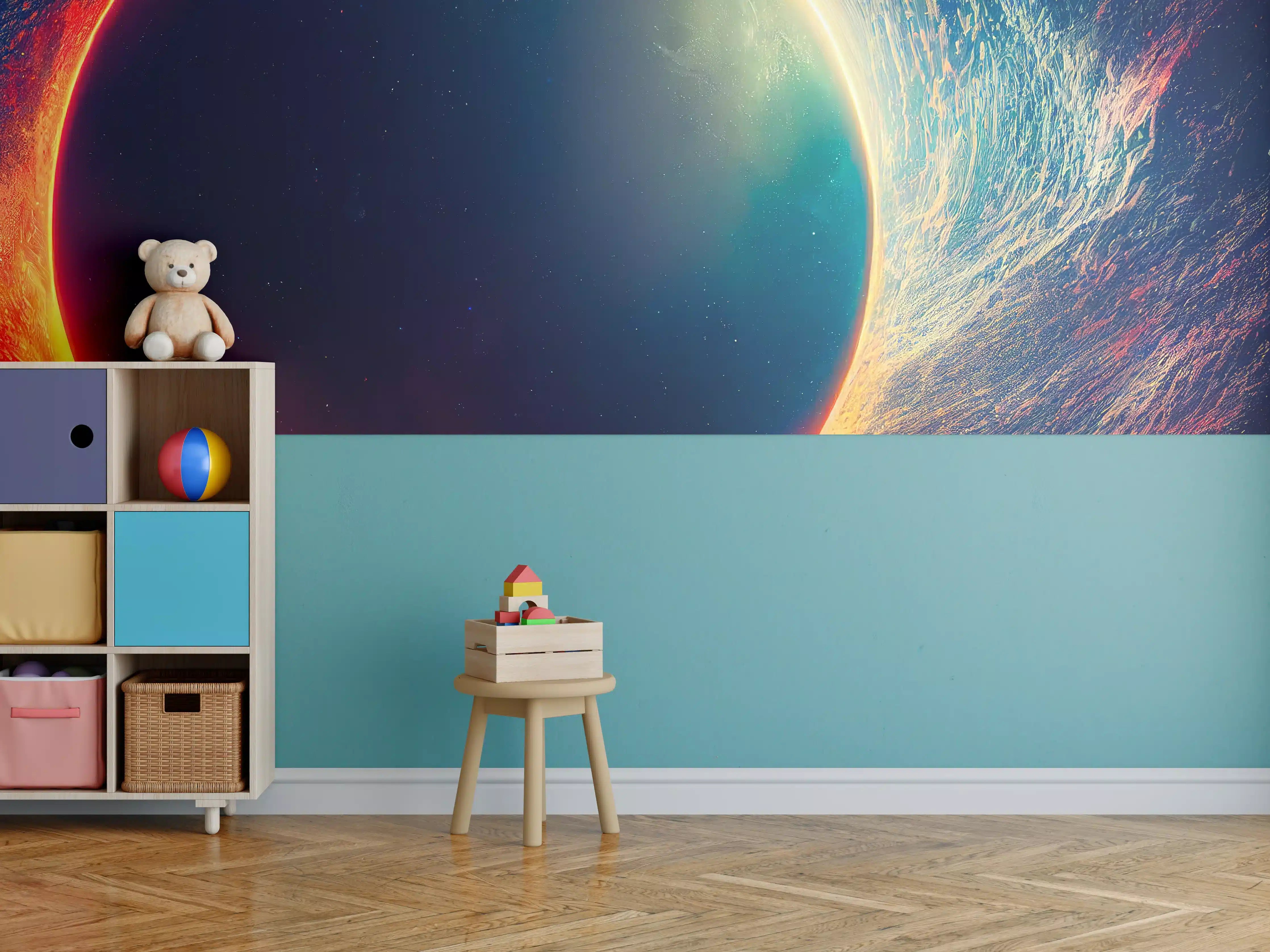 Kinderzimmer Wandgestaltung - Universumsszene mit Planeten