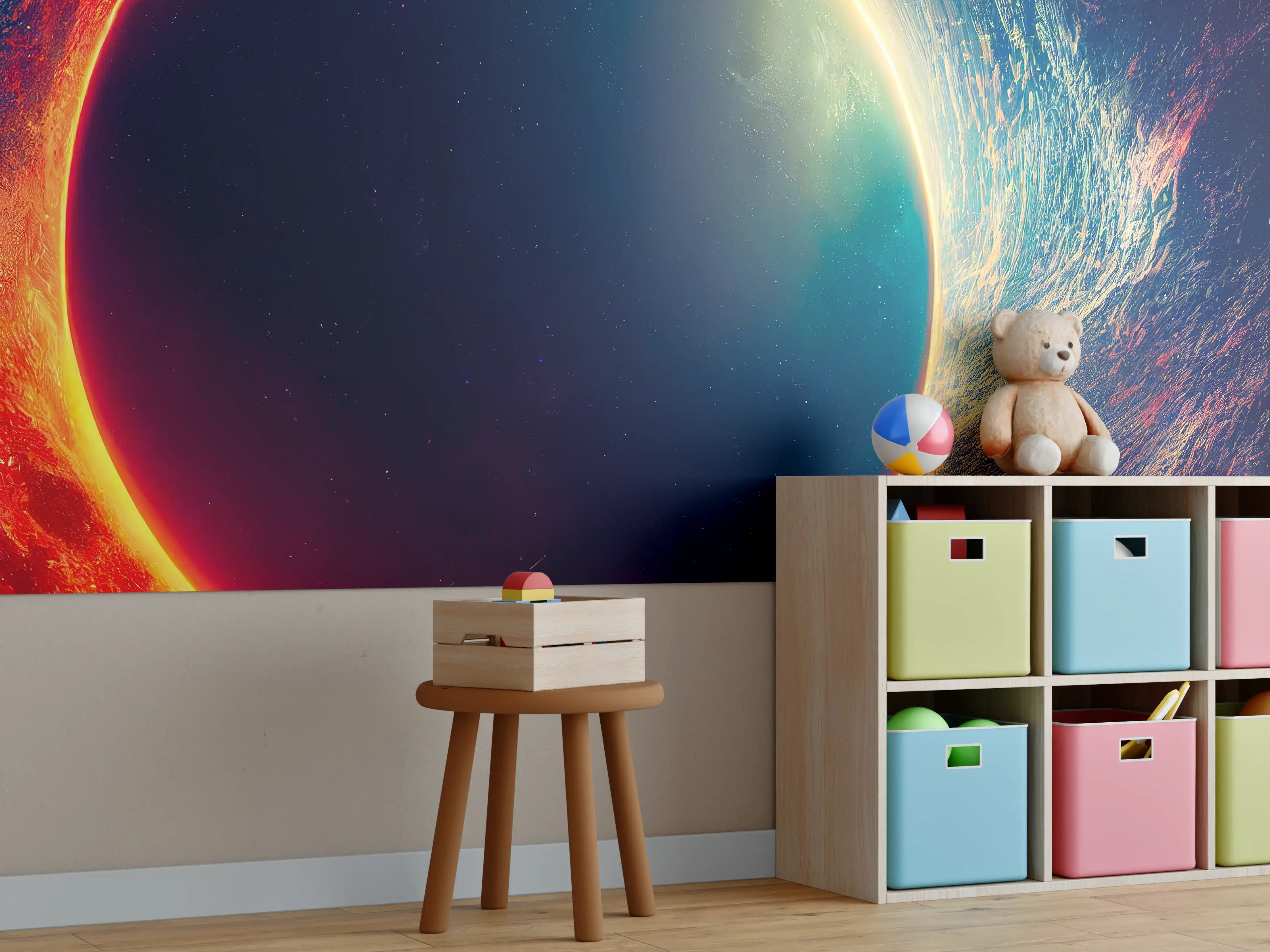 Kinderzimmer Wandgestaltung - Universumsszene mit Planeten