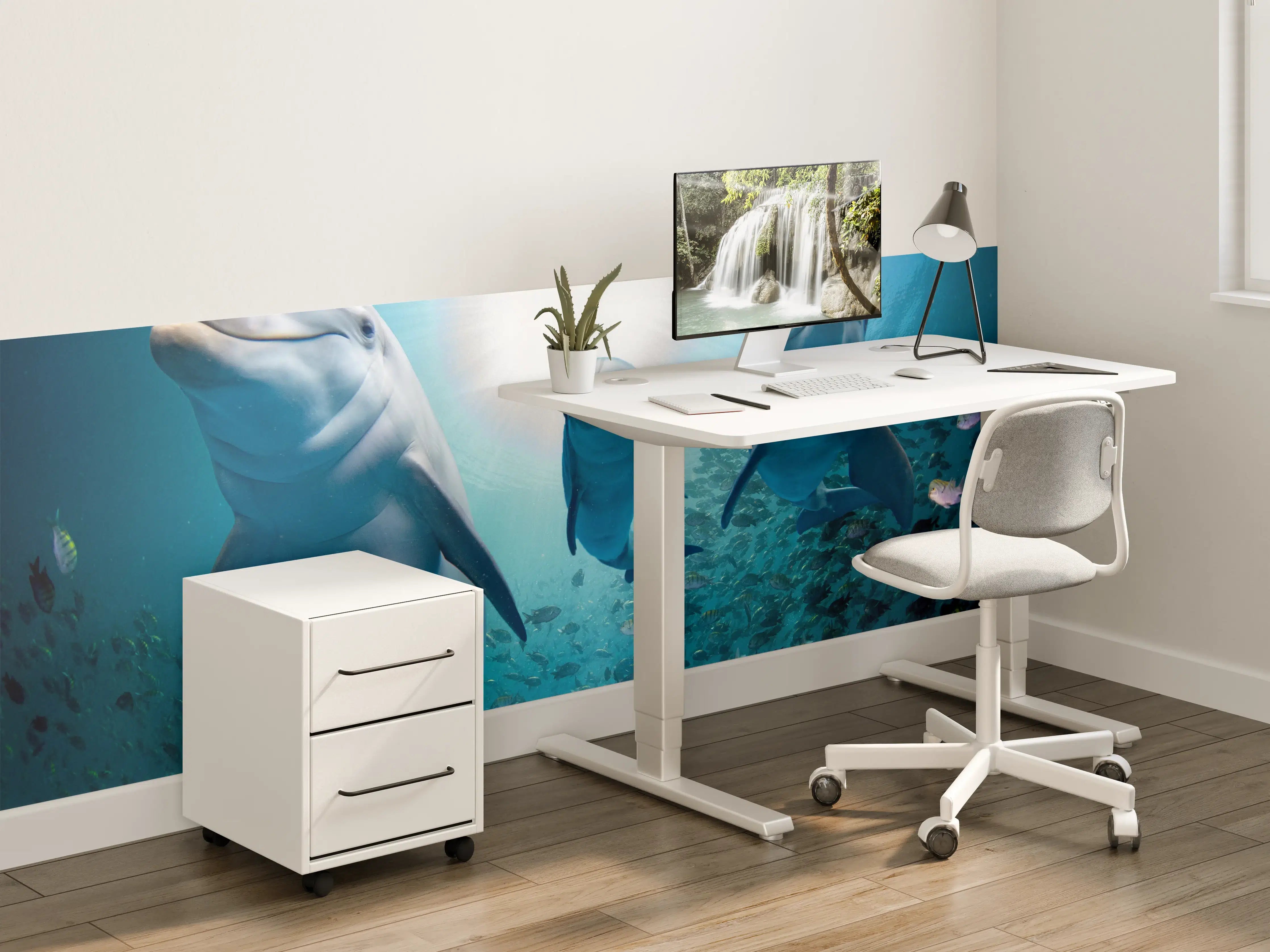 Kinderzimmer Wandgestaltung - Unterwasser-Delfine bei Sonnenlicht