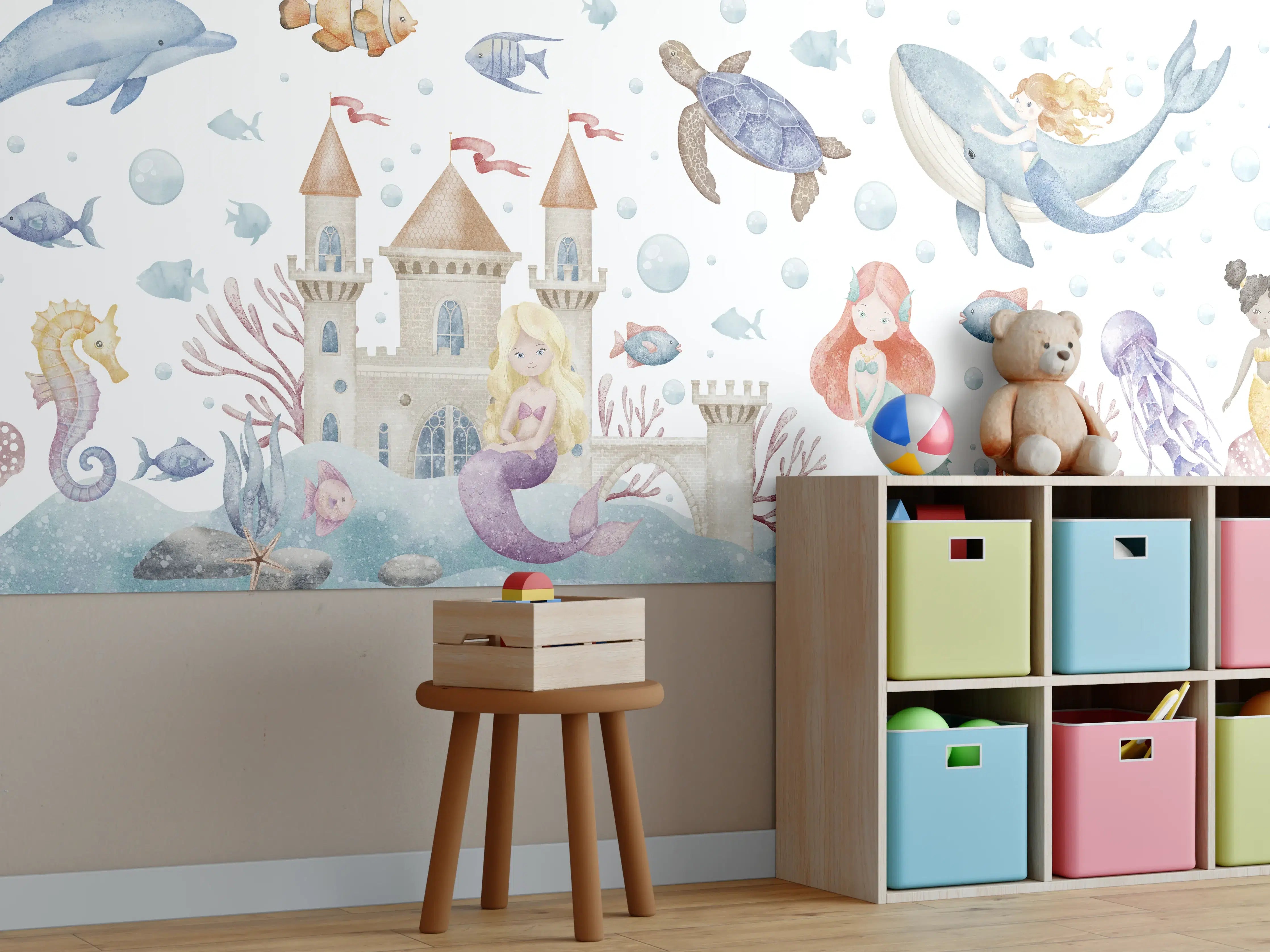 Kinderzimmer Wandgestaltung - Unterwassermärchen mit Meerjungfrau und Meeresbewohnern