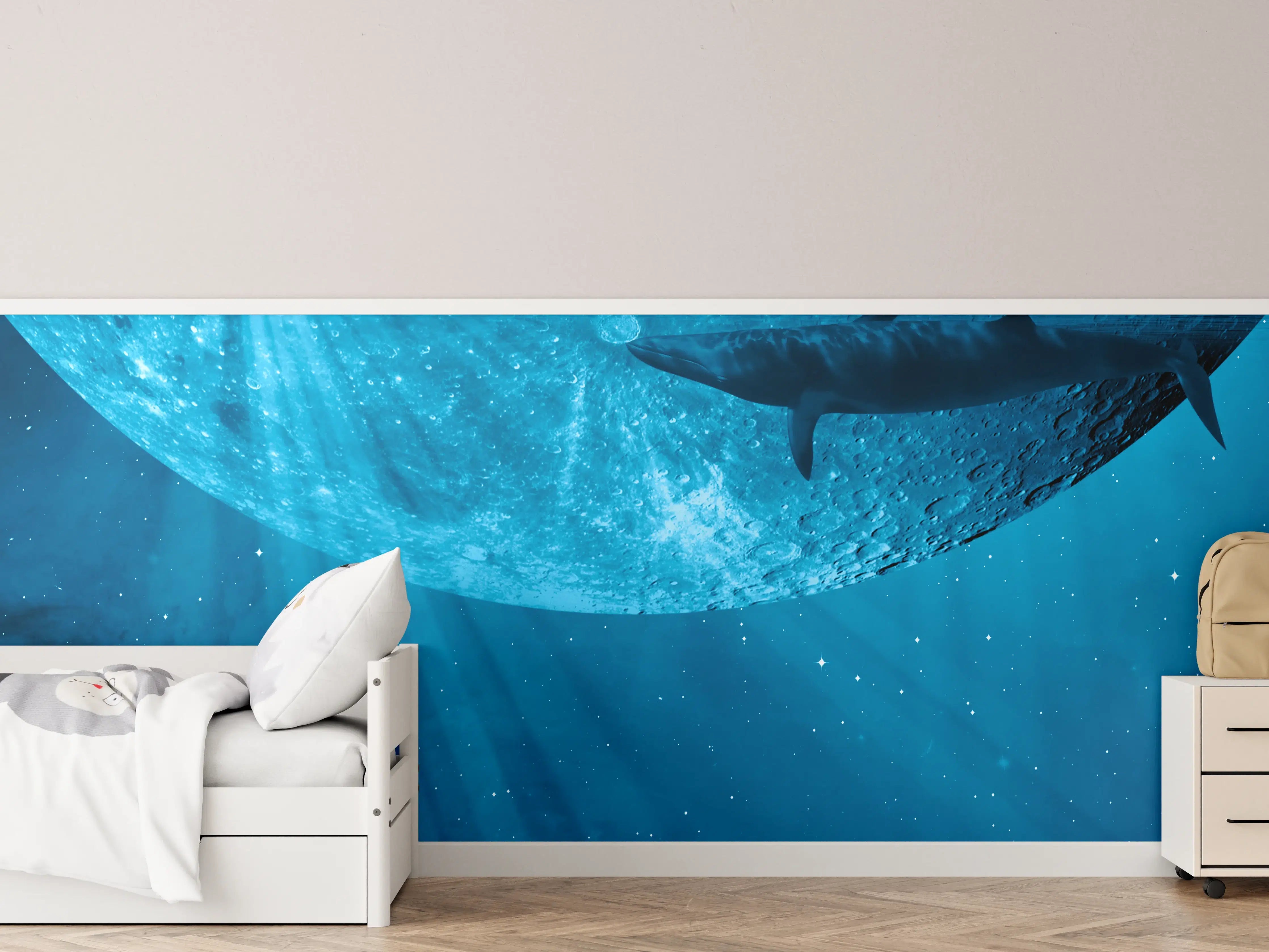 Kinderzimmer Wandgestaltung - Unterwasserwelt mit Haifisch in Blau