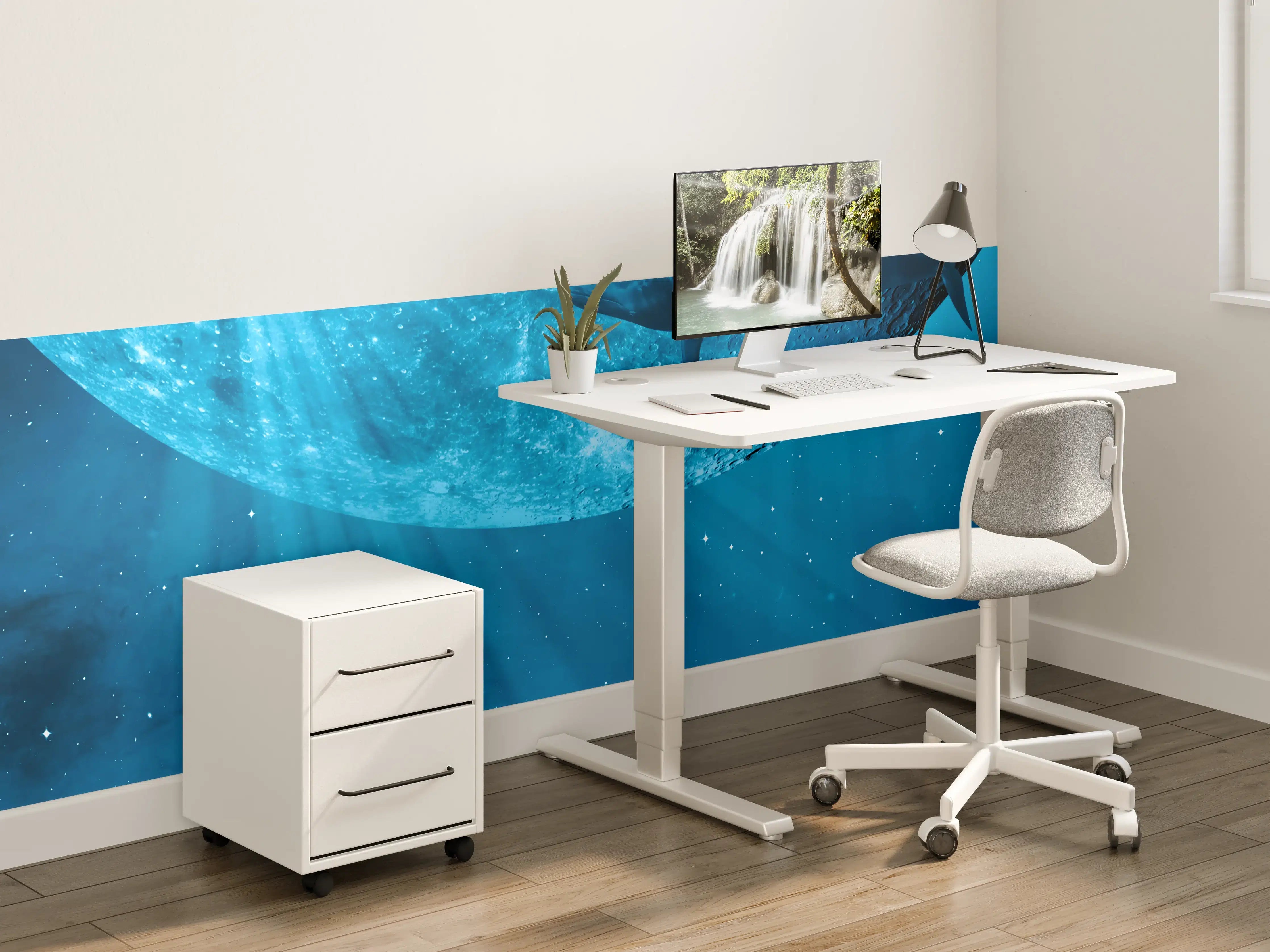 Kinderzimmer Wandgestaltung - Unterwasserwelt mit Haifisch in Blau