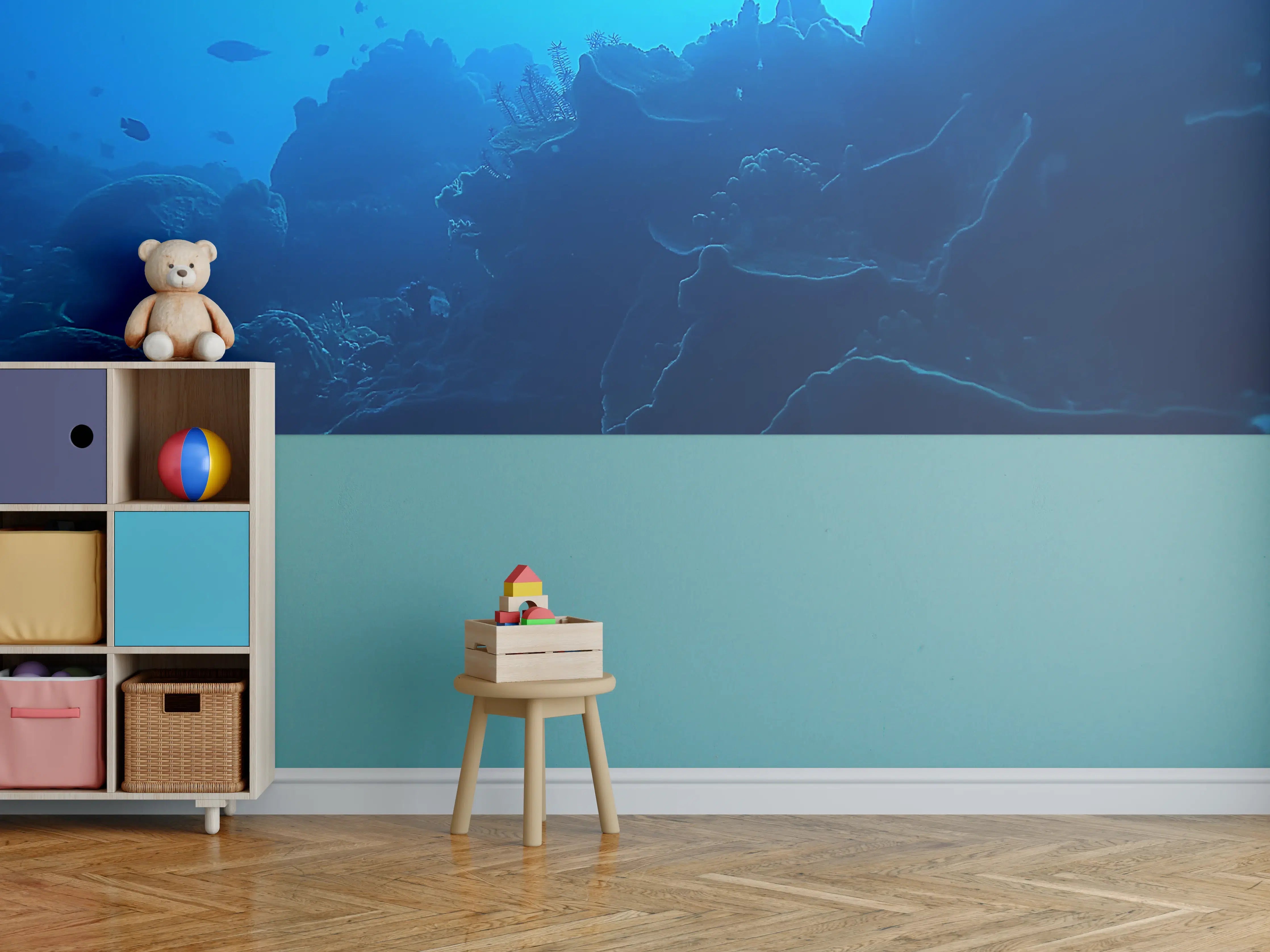 Kinderzimmer Wandgestaltung - Unterwasserwelt mit blauen Tönen
