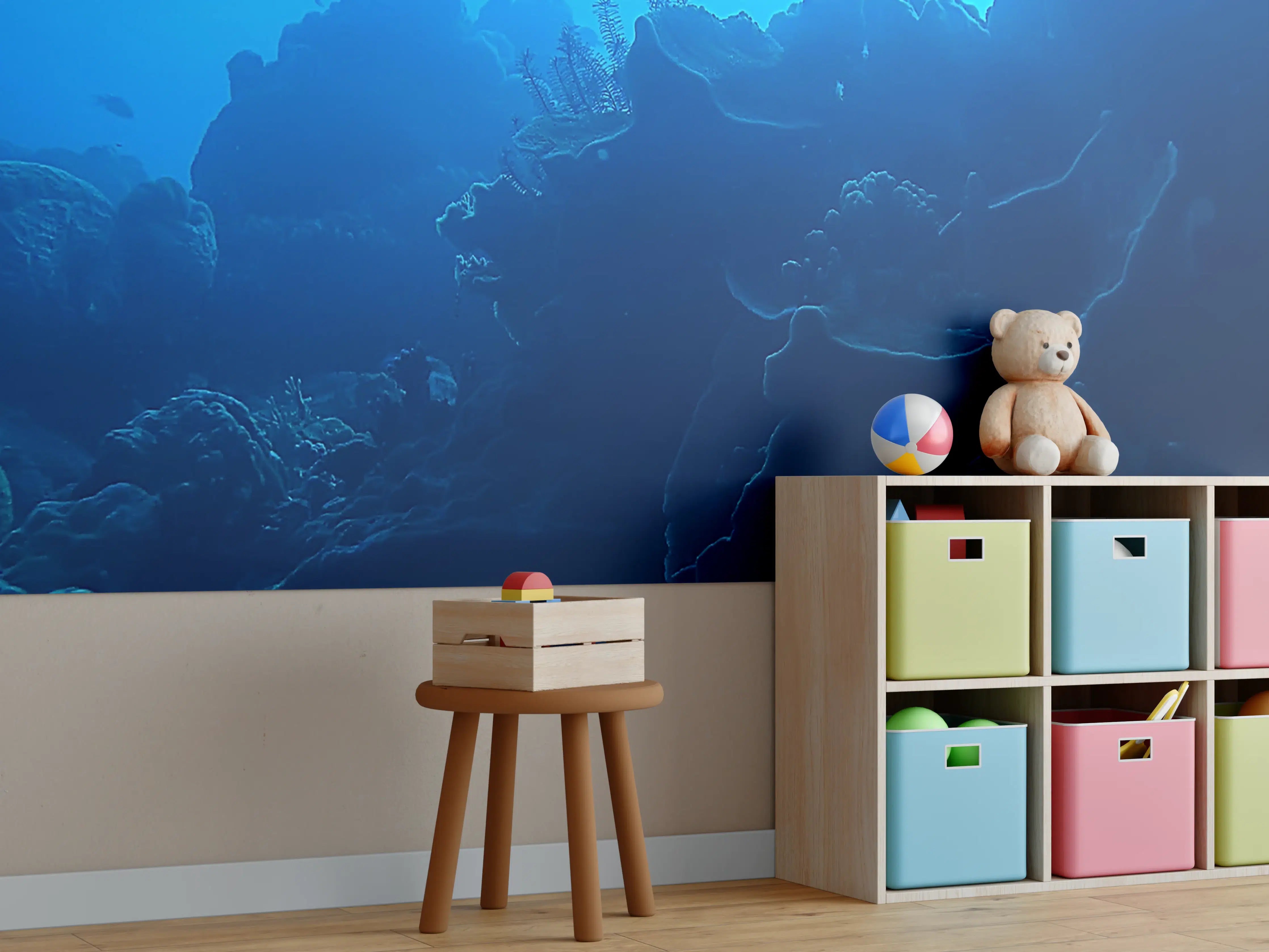 Kinderzimmer Wandgestaltung - Unterwasserwelt mit blauen Tönen