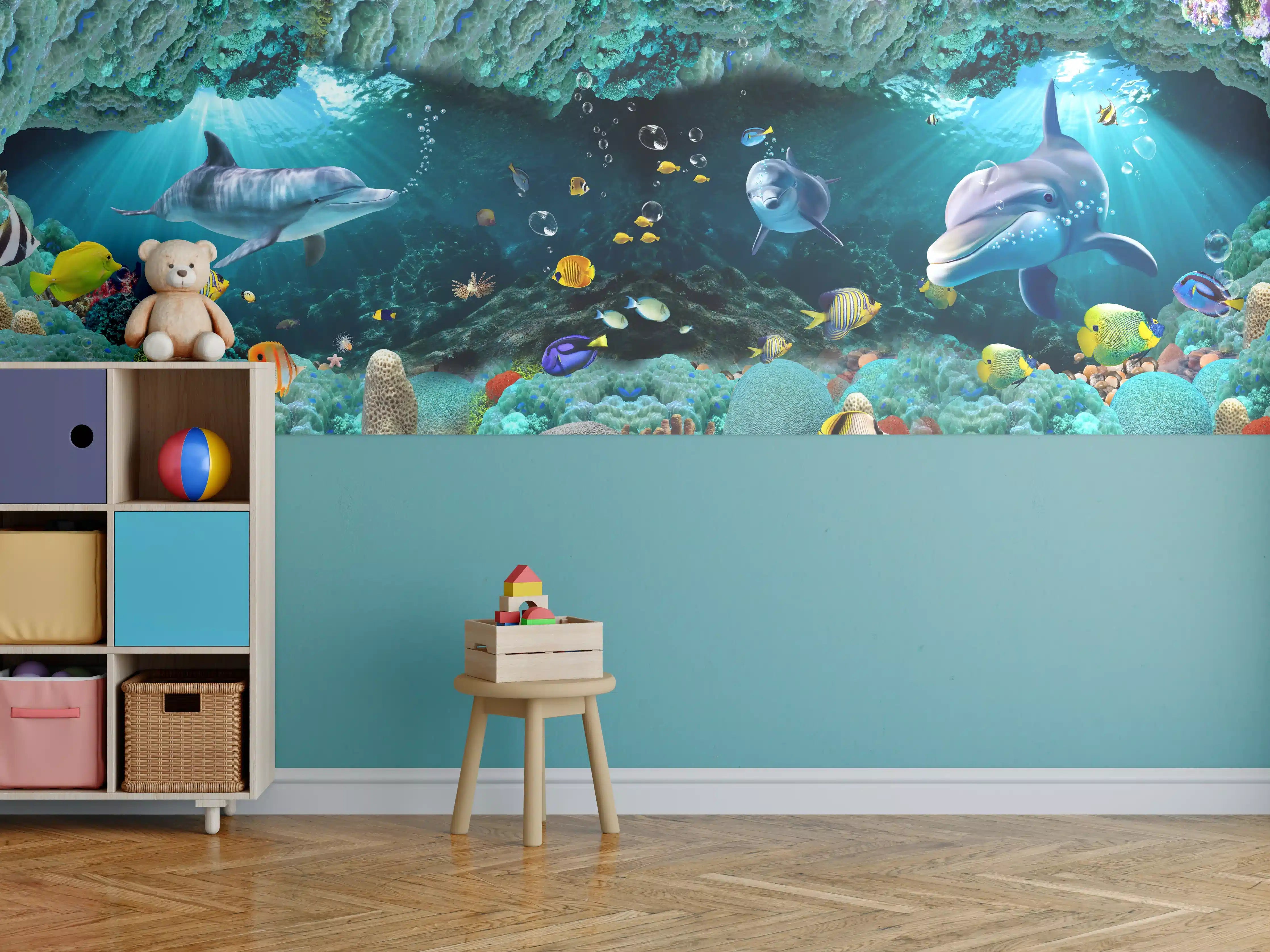 Kinderzimmer Wandgestaltung - Unterwasserwelt mit bunten Fischen