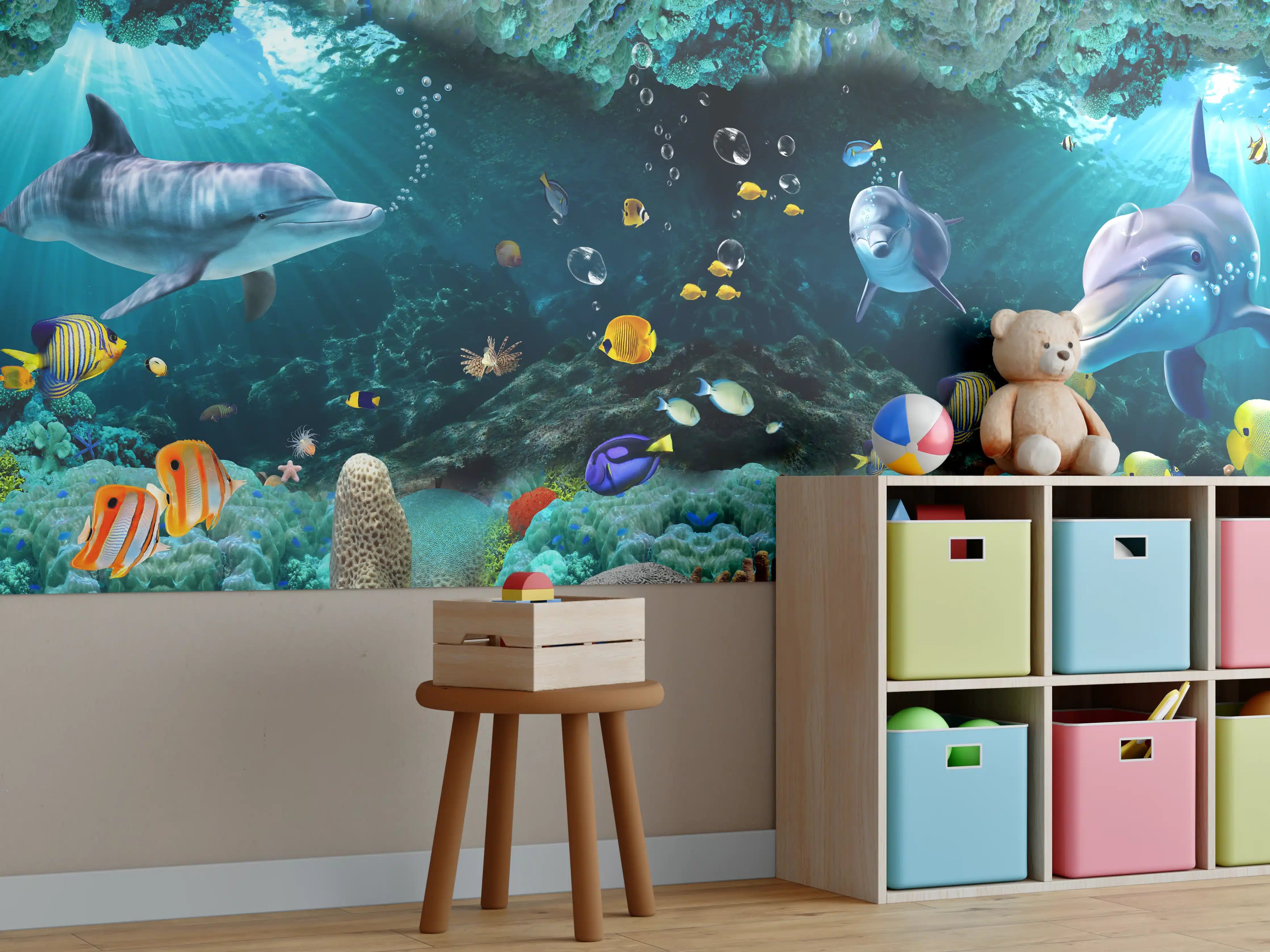 Kinderzimmer Wandgestaltung - Unterwasserwelt mit bunten Fischen