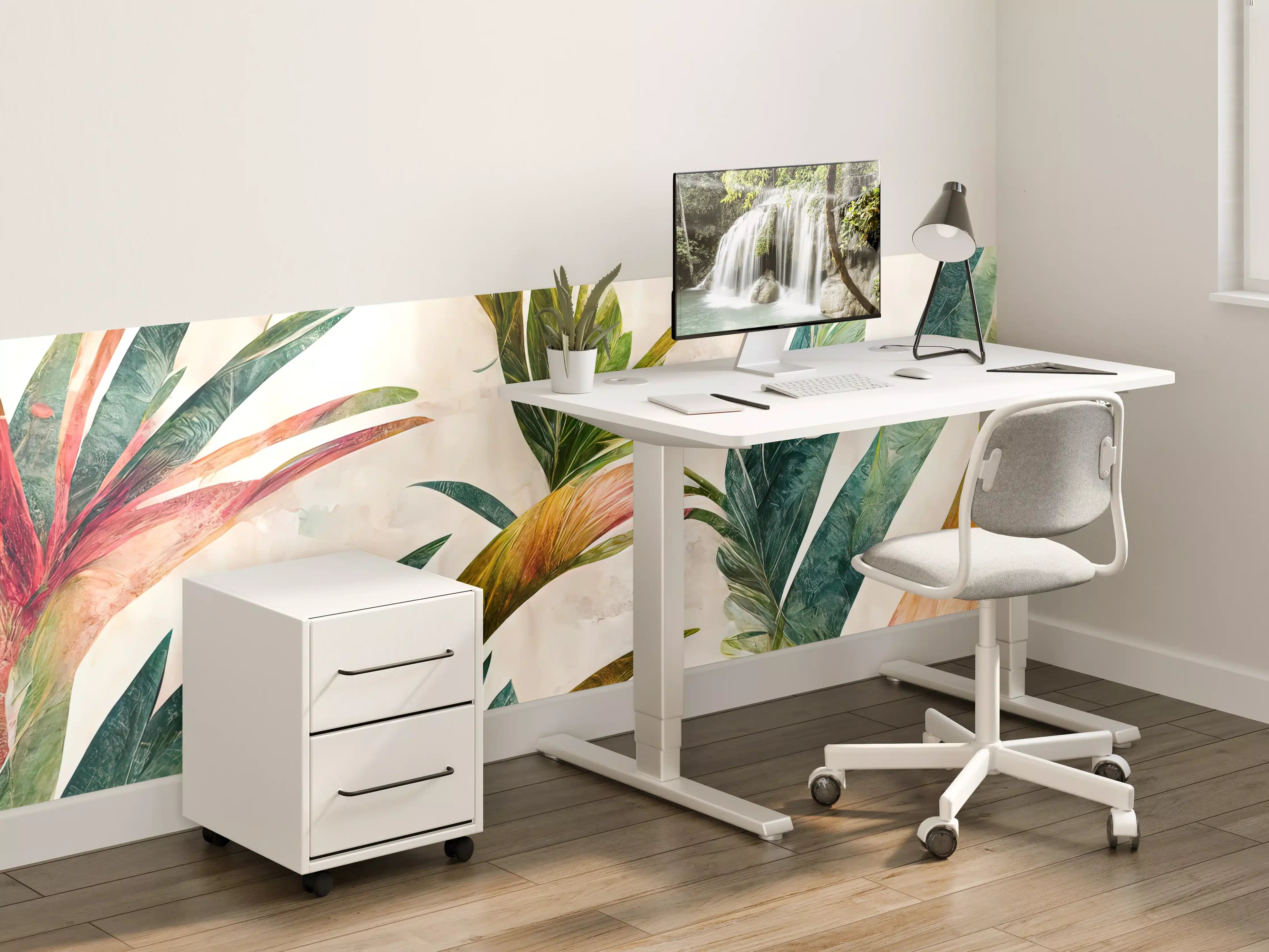 Kinderzimmer Wandgestaltung - Üppiges Blattmuster in Grün und Pink