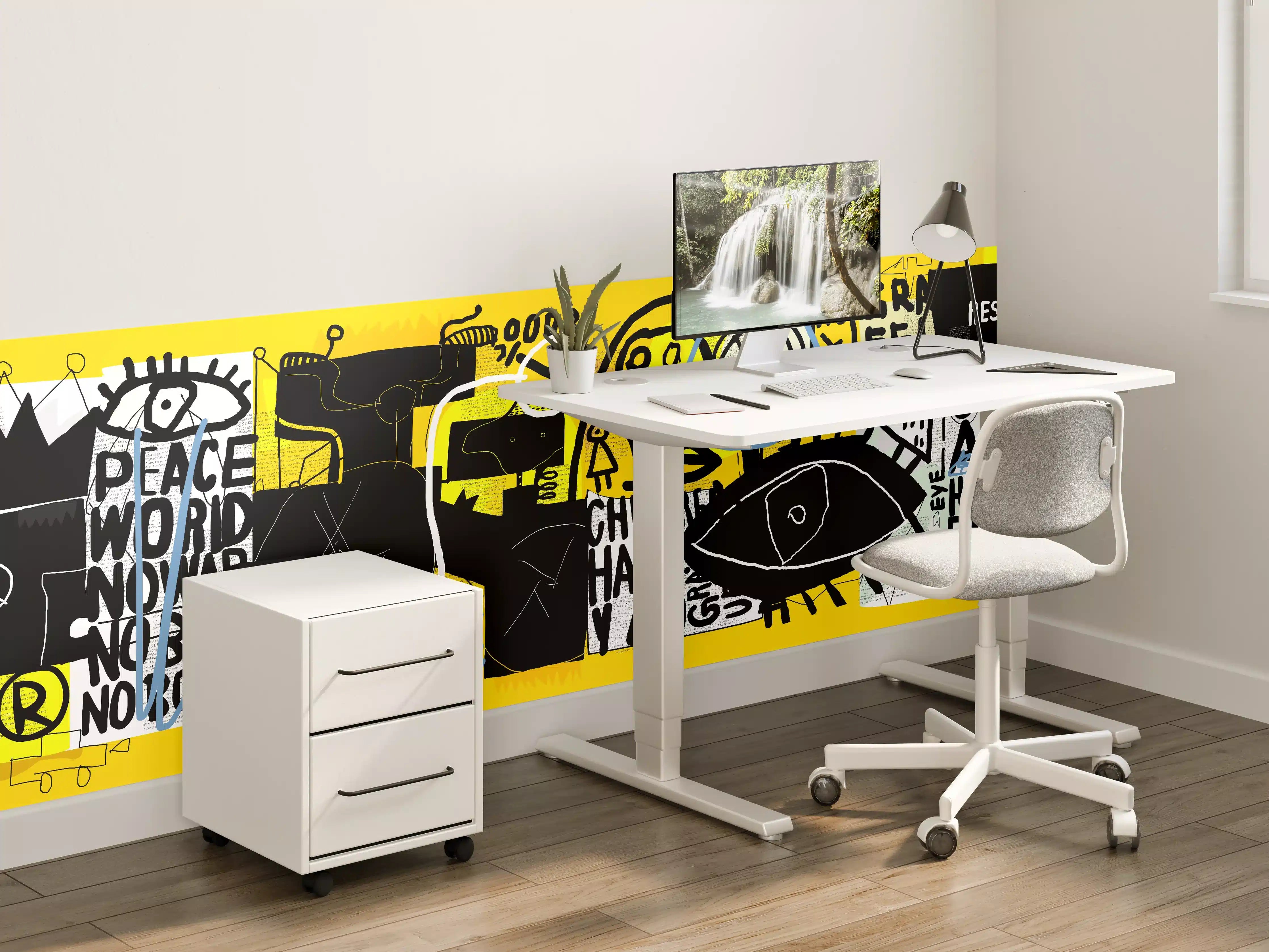 Kinderzimmer Wandgestaltung - Urbanes Graffiti-Kunstwerk Gelb Schwarz