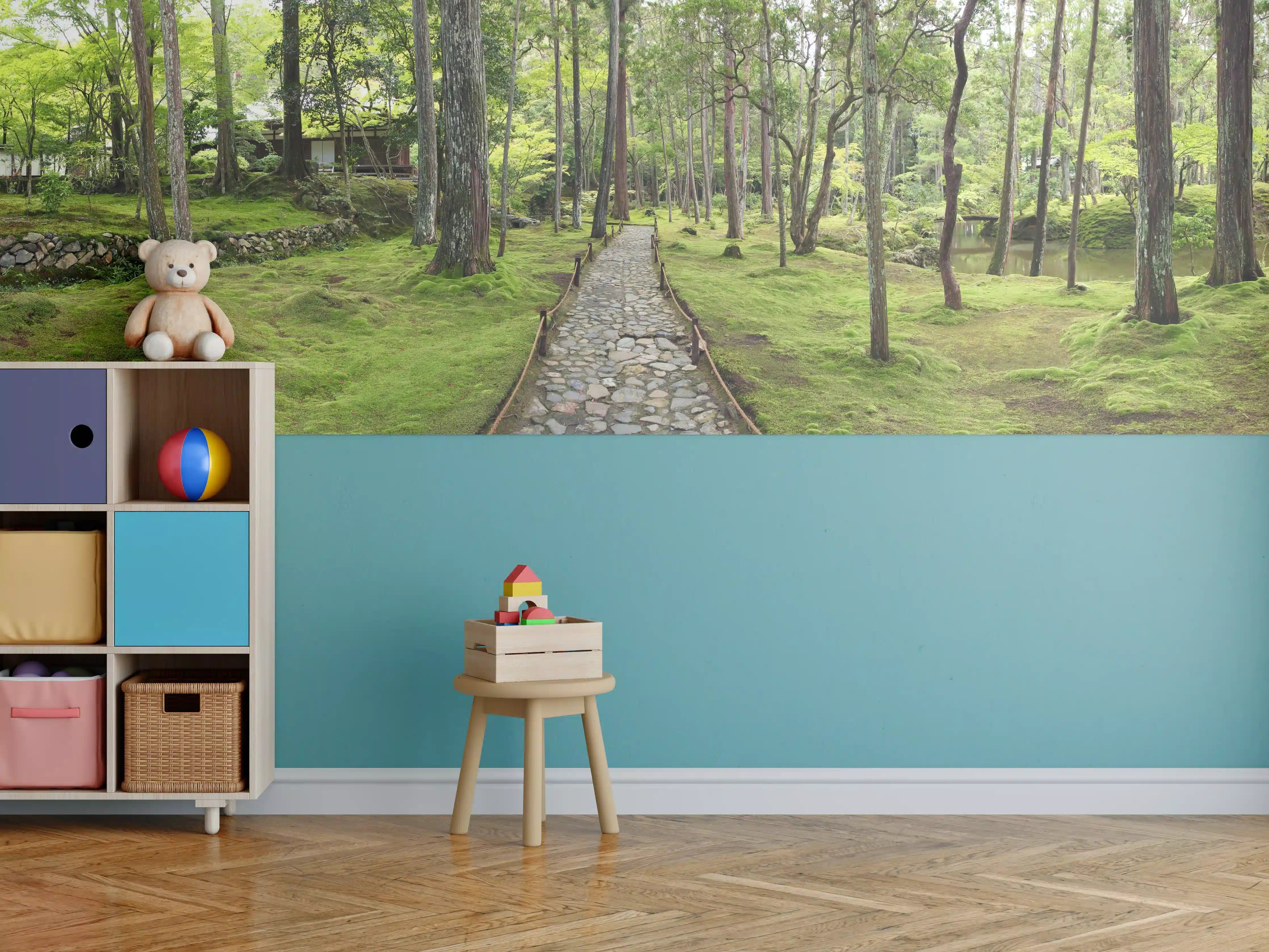 Kinderzimmer Wandgestaltung - Urwüchsiger Waldweg mit Natursteinpfad