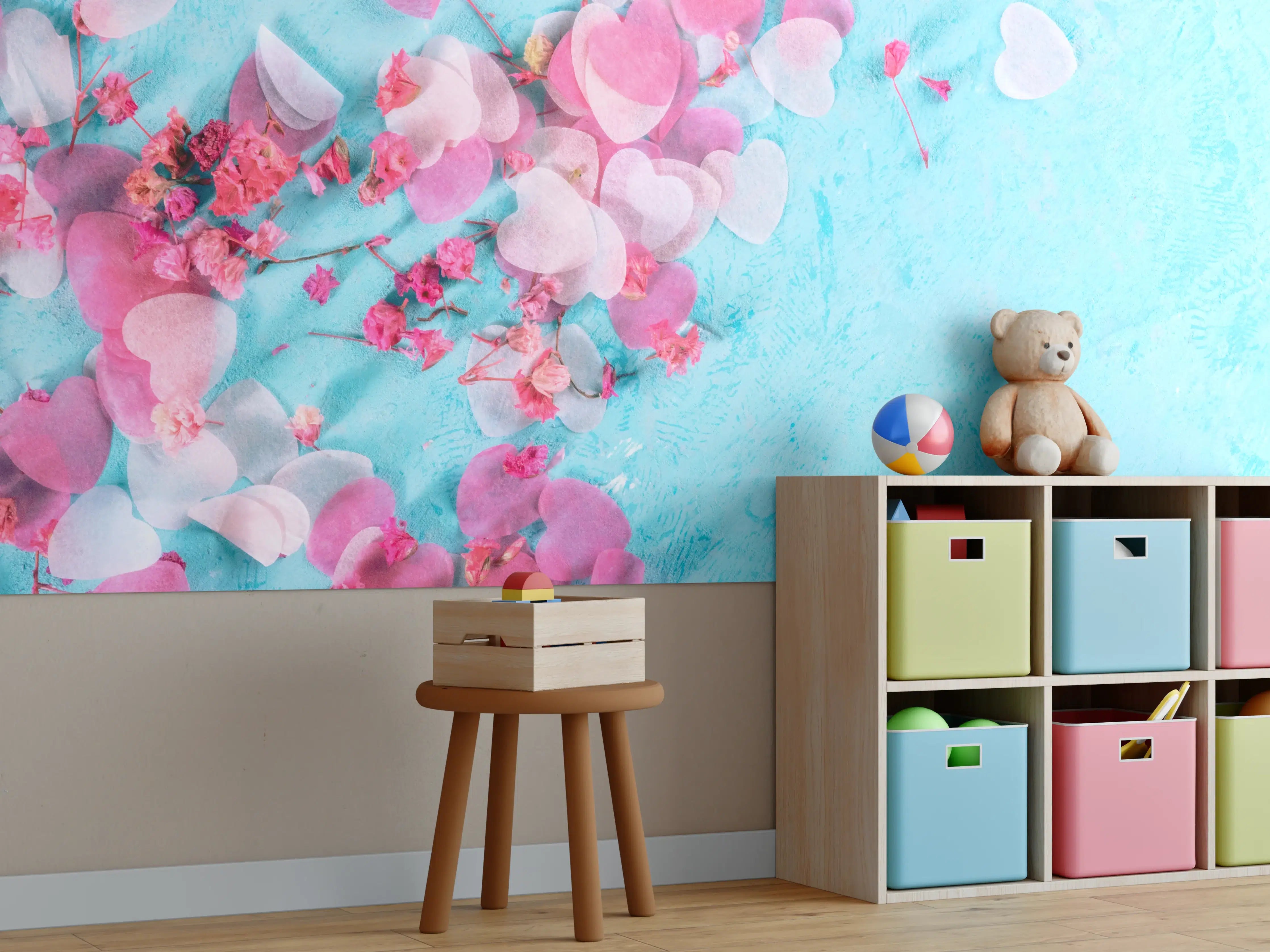 Kinderzimmer Wandgestaltung - Valentinstag Panorama Blau Rosa