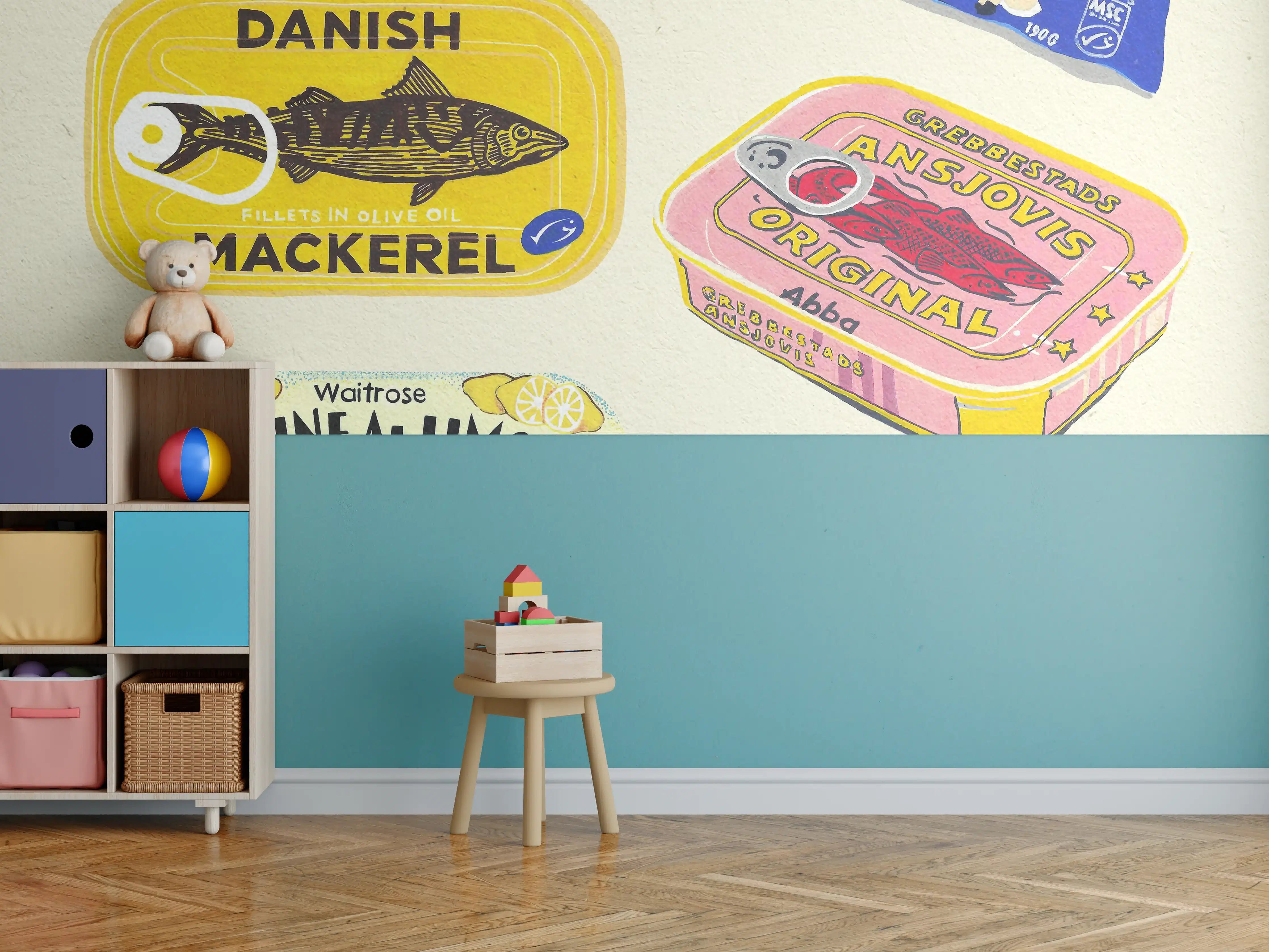 Kinderzimmer Wandgestaltung - Verschiedenste Dosenfische 