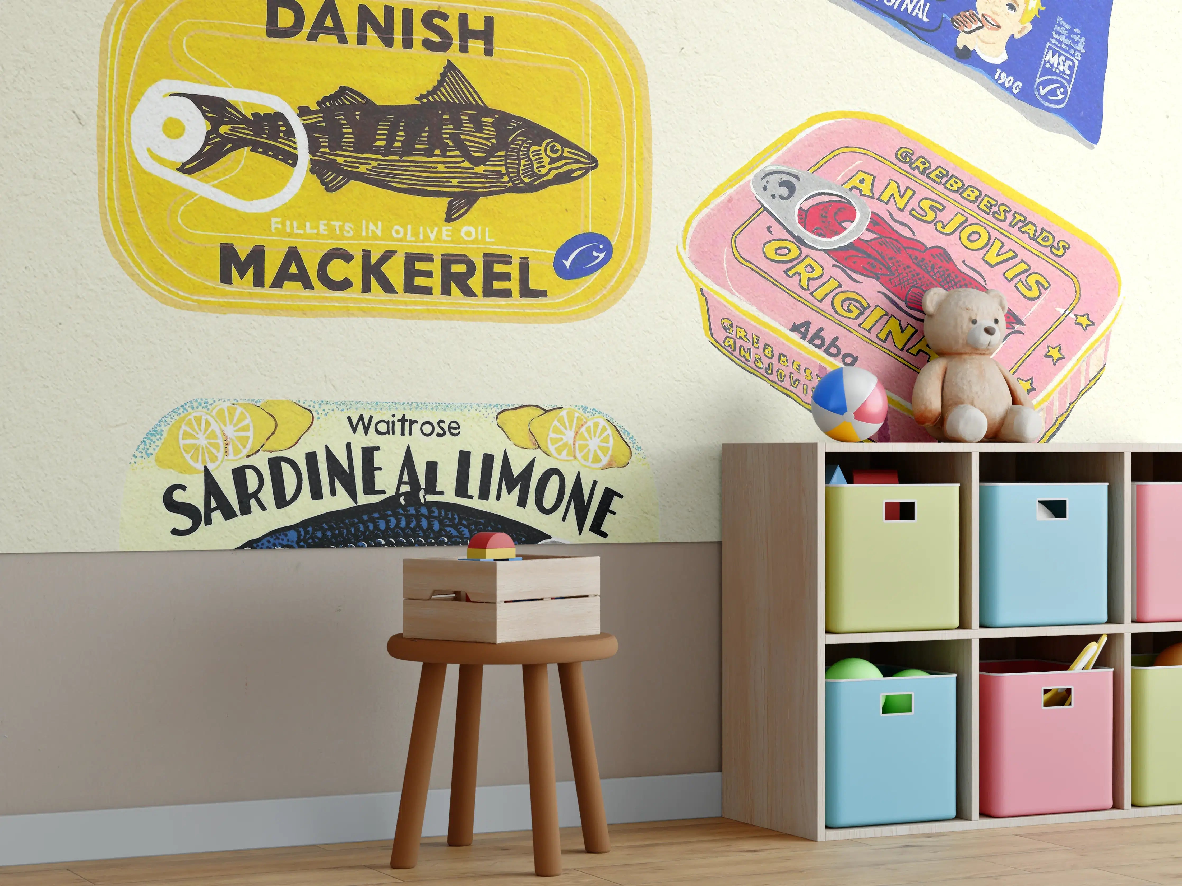Kinderzimmer Wandgestaltung - Verschiedenste Dosenfische 