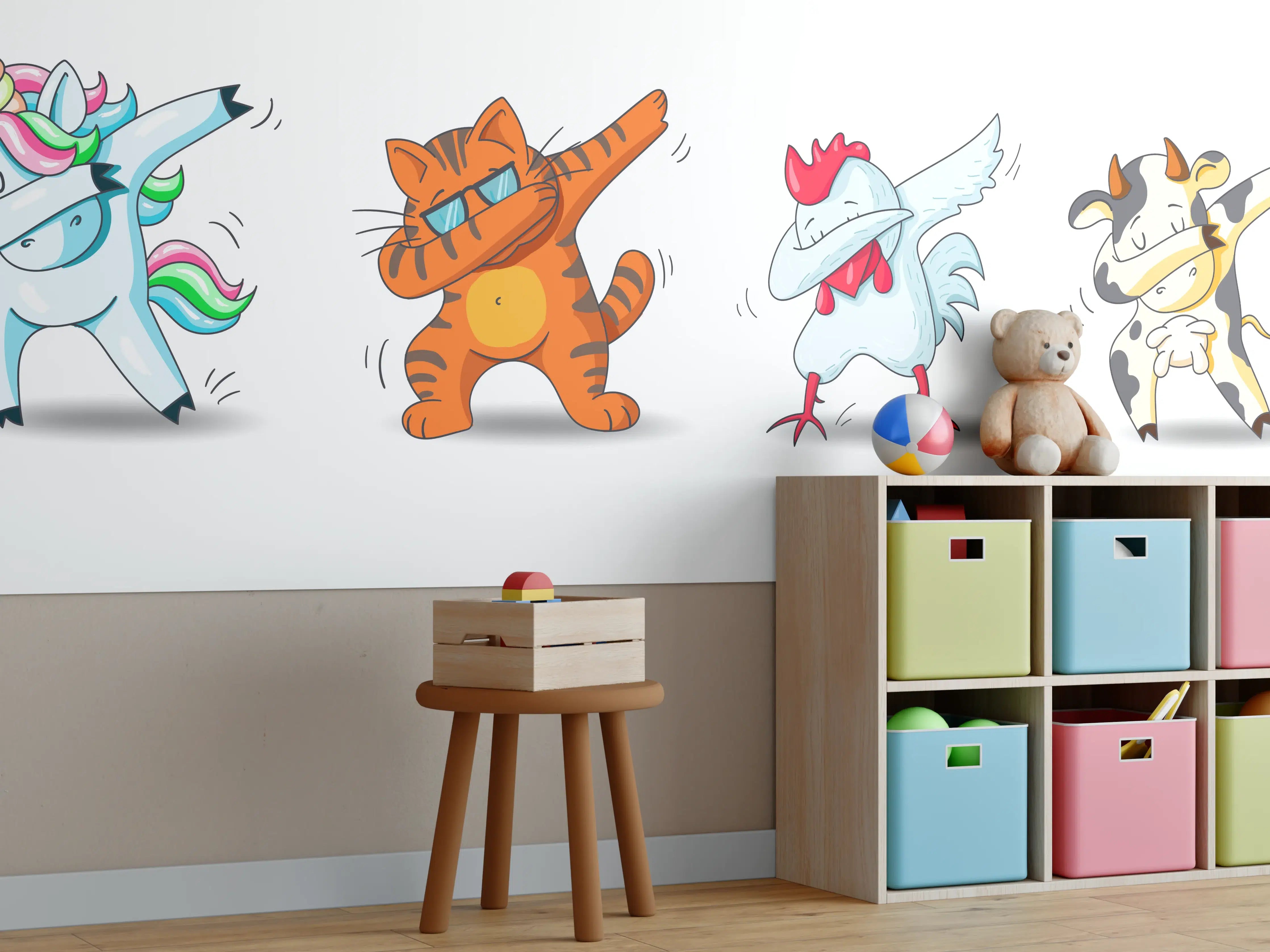 Kinderzimmer Wandgestaltung - Verspielte Cartoon Tiere